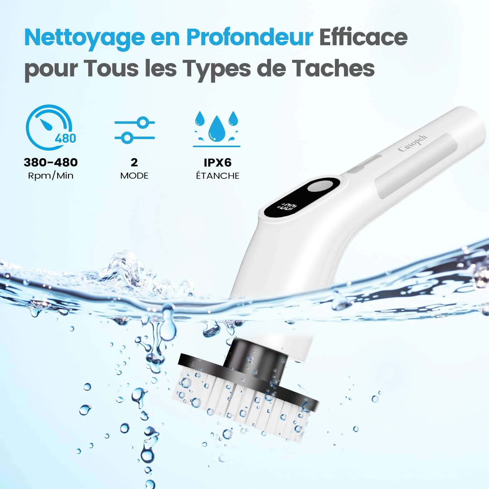 Brosse Rotative Nettoyage Electrique avec 8 Têtes Interchangeables, Rechargeable Brosse Nettoyage Salle de Bain, 2 Vitesses réglables,pour Salle de Bain, Cuisine, Carrelage et Sol
