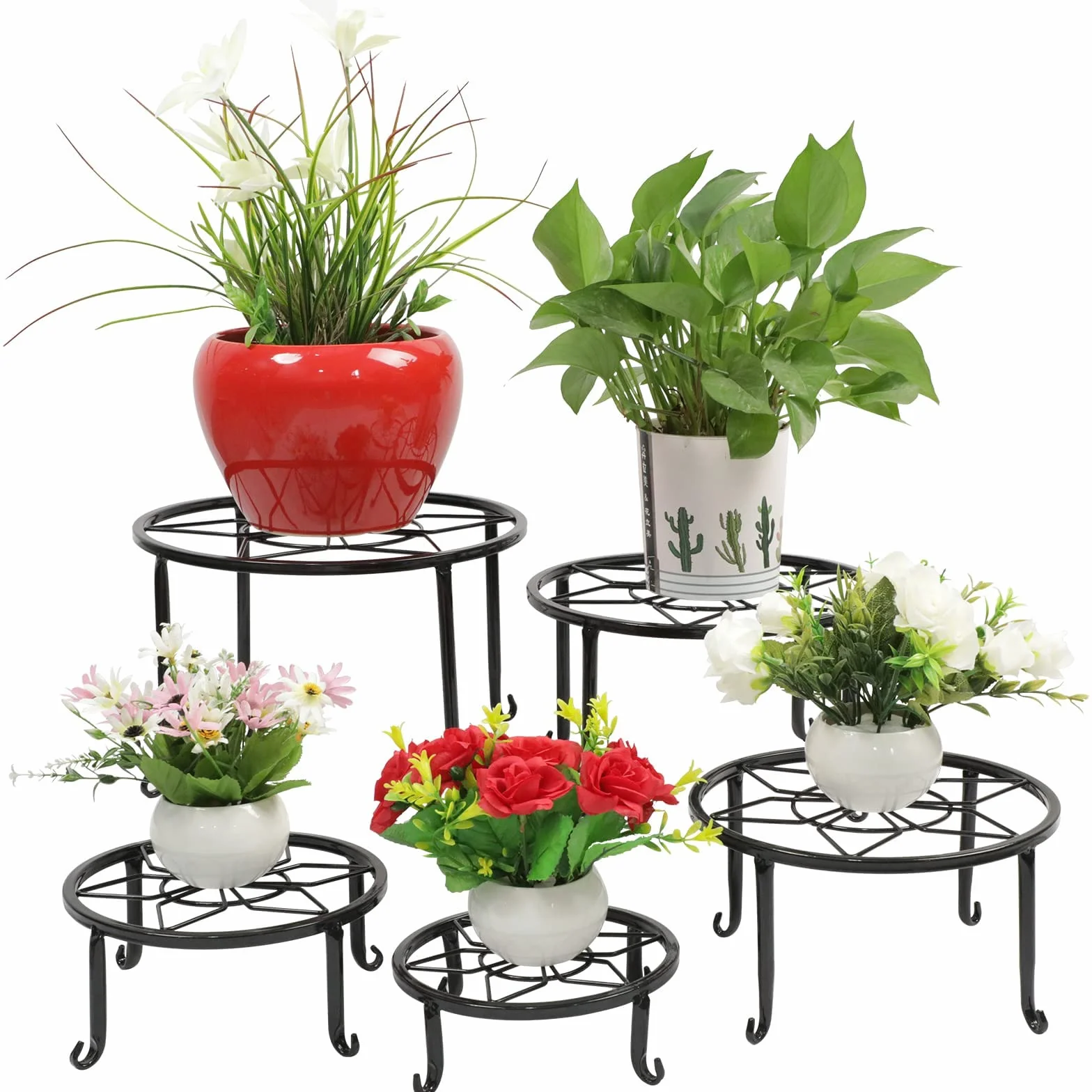 Supports de plantes en métal robuste lot de 5 pour pot de fleurs intérieur extérieur antirouille