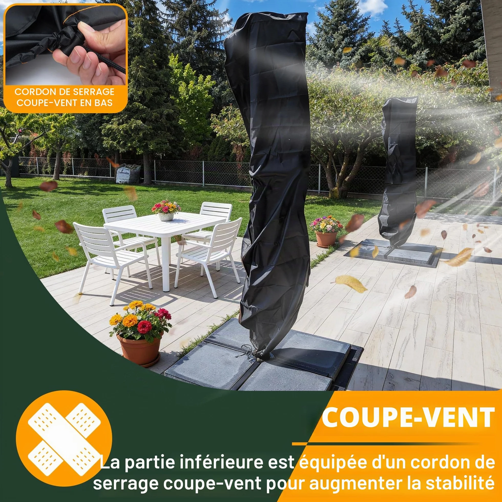 Enzeno Housse Parasol Droit Tissu Oxford 420D Imperméable 190x30/40/50 cm Noir Fermeture éclair