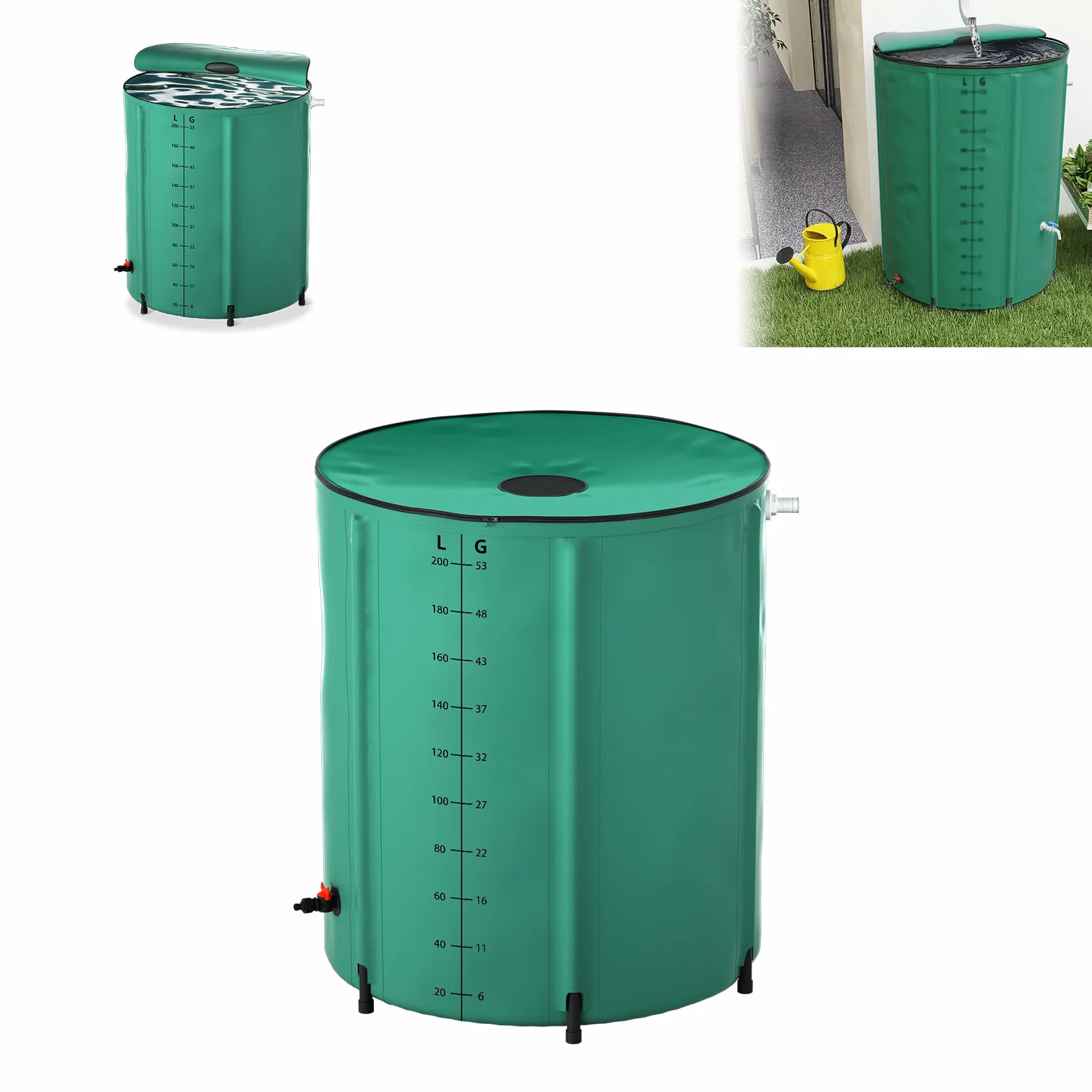 Récupérateur d'eau de pluie pliable 200 l PVC mat avec couvercle - Vert