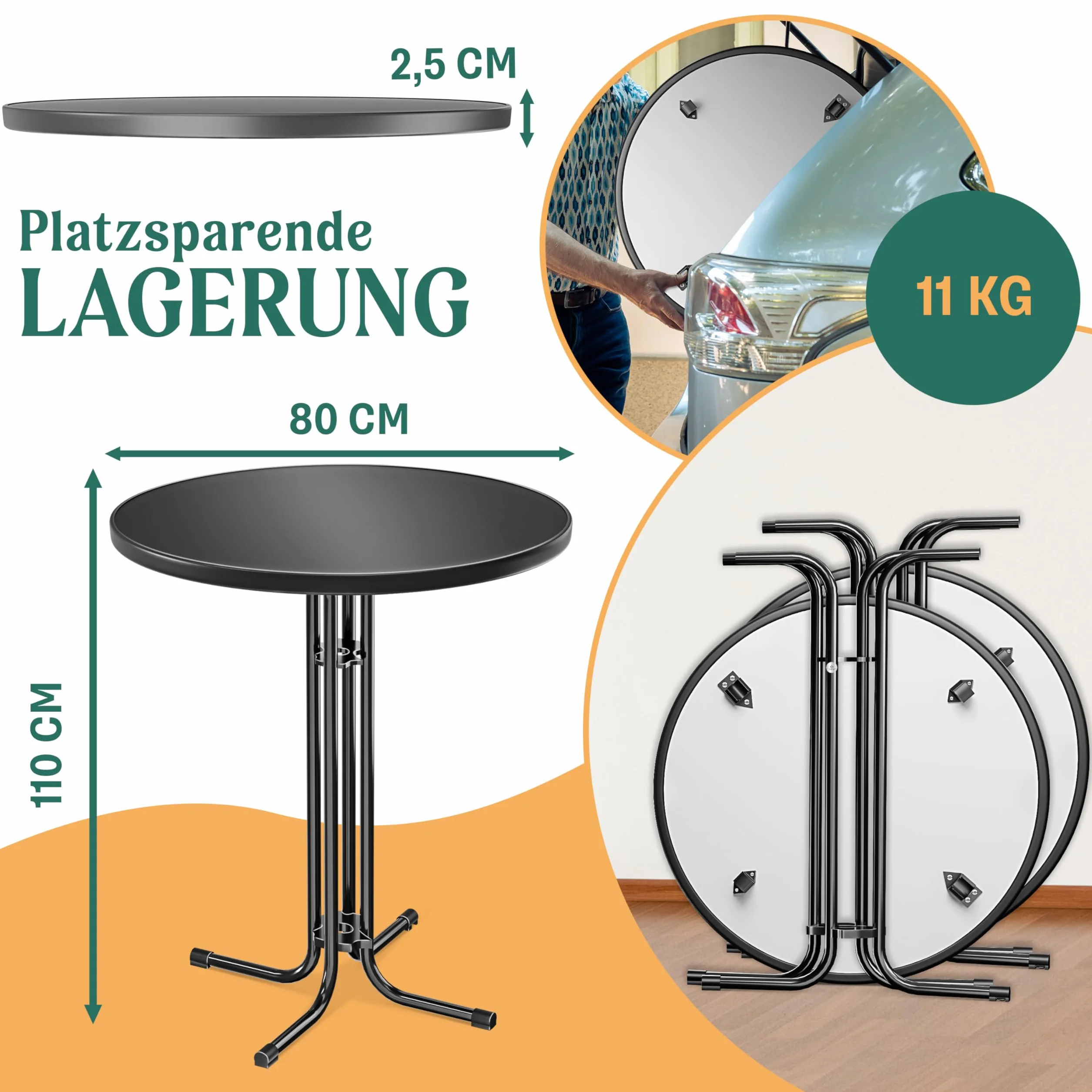 KESSER Table Haute Pliante Ronde Ø 80 cm Gastronomie Bistrot Jardin Résistante Intempéries Chaleur