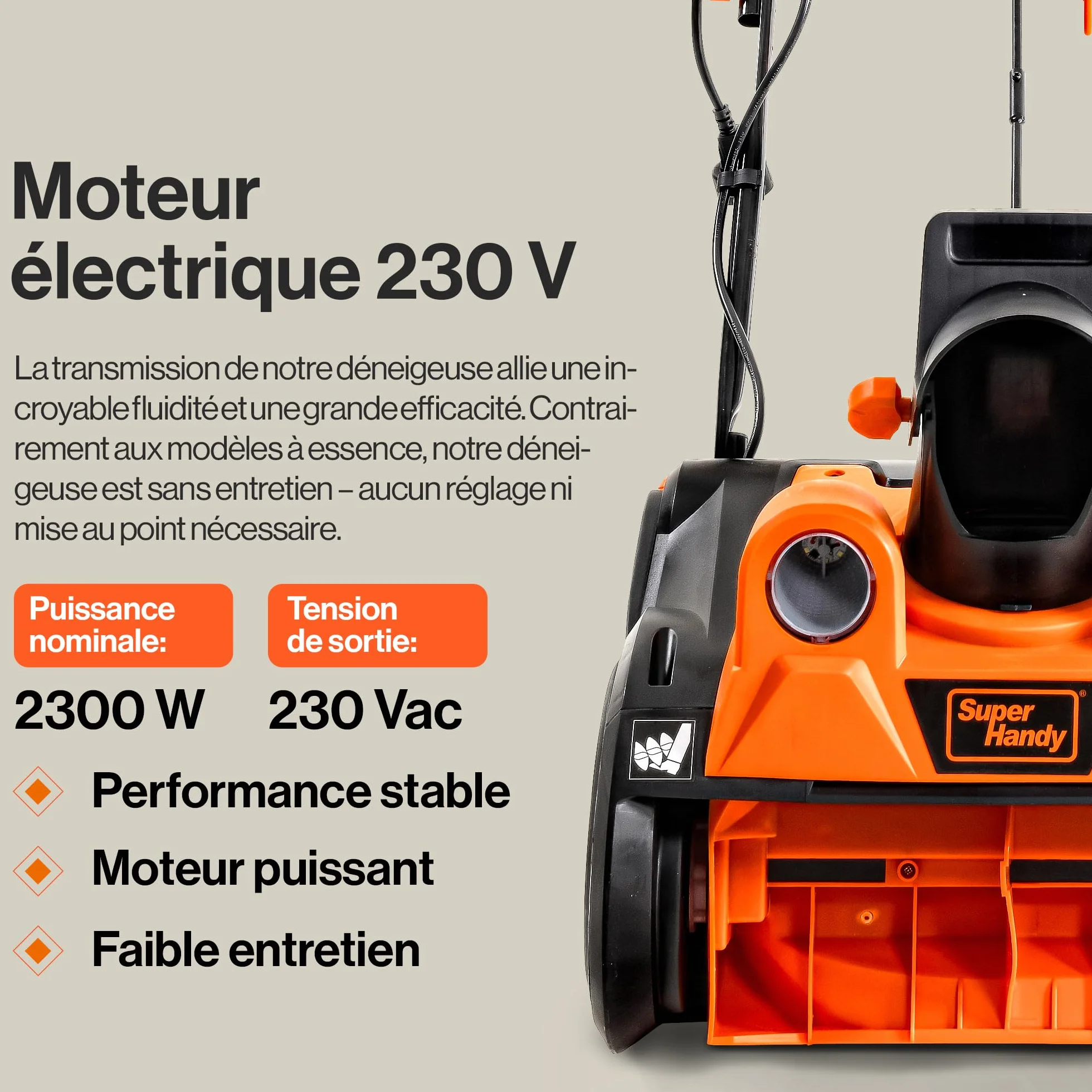 SuperHandy Déneigeuse électrique Filaire 46×25 cm, portée 7 m, capacité 320 kg/Min, phares LED