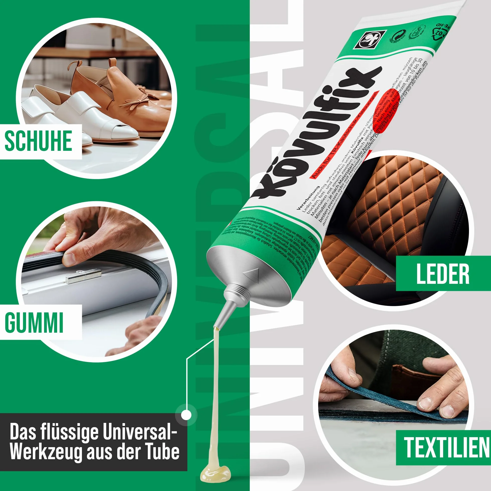Kövulfix Kit de colle de contact 240 g + pinceau – Colle à chaussures extra forte, imperméable et flexible – Colle universelle pour cuir, caoutchouc, textile, chaussures, ciel de toit, auvent