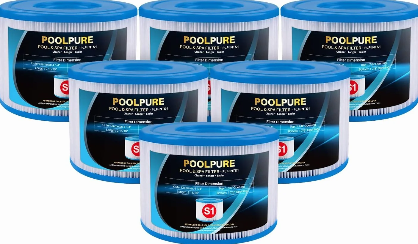Filtre Spa de Remplacement POOLPURE Type S1 Lot de 6 pour Cartouches de Piscine PureSpa Easy Set