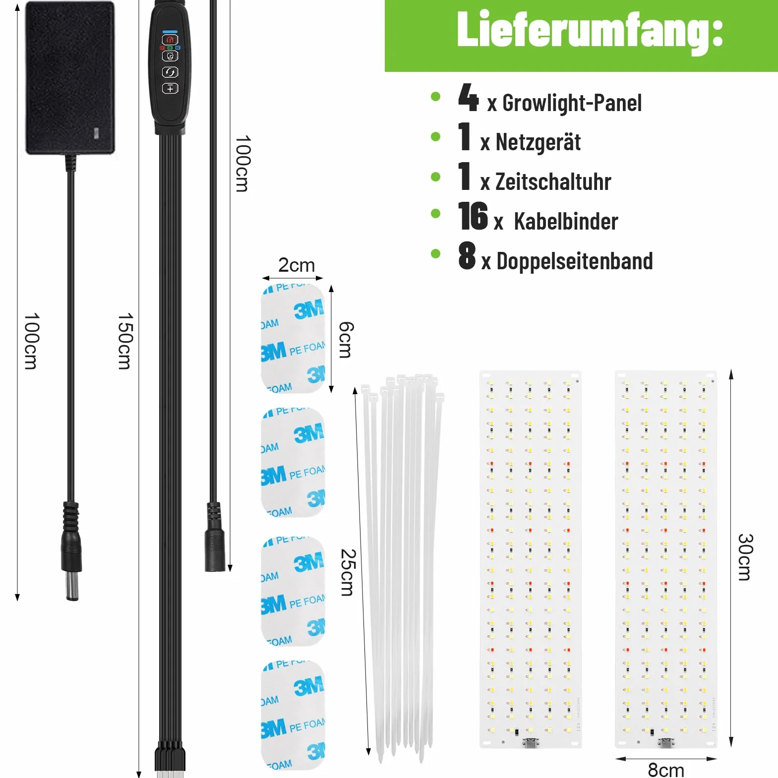Lampe Horticole LED 540 LEDs Spectre Complet 4 Pack avec Minuterie 3/9/12h 10 Types de Luminosité