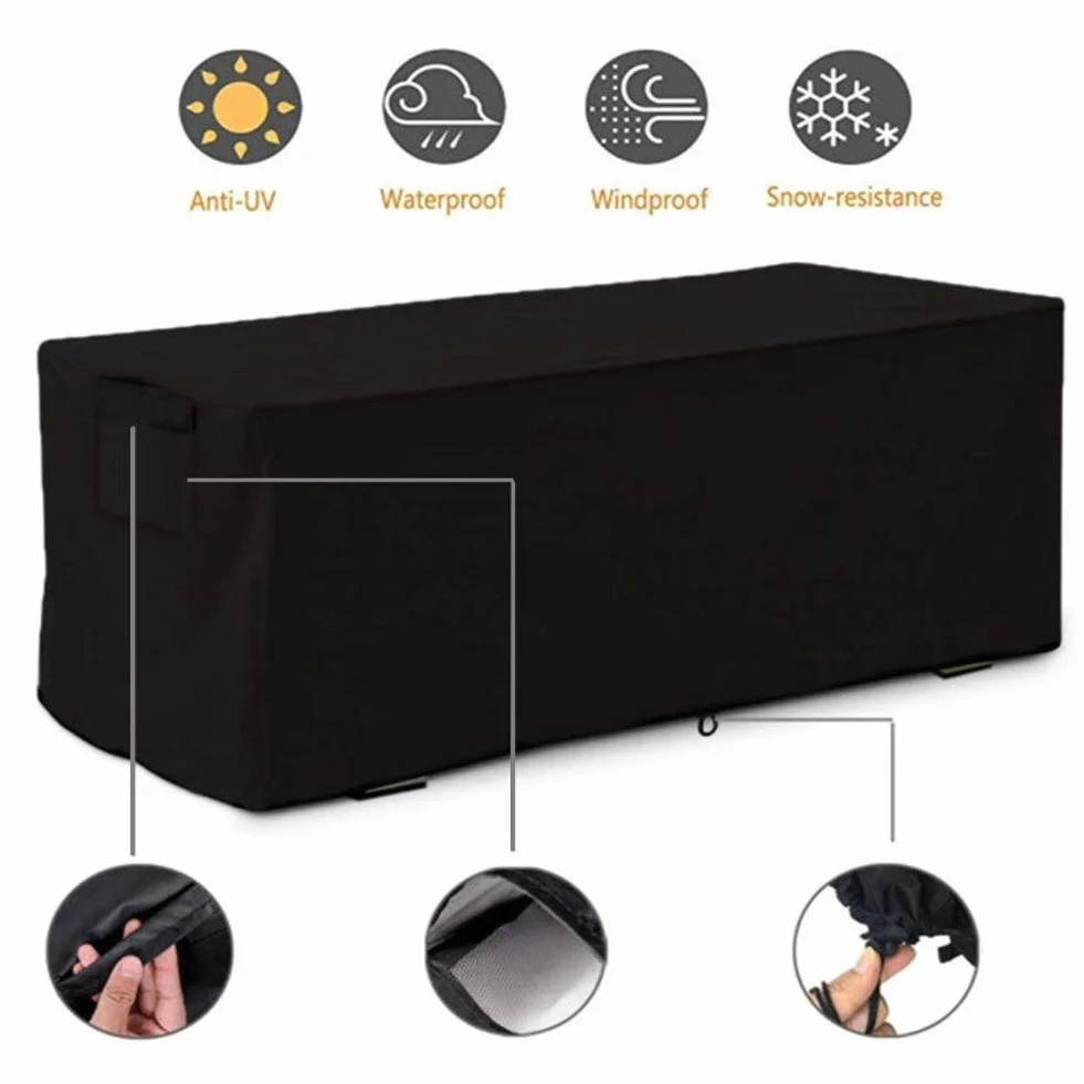 Housse Boîte Rangement Extérieur Jardin Tissu Oxford 210D Imperméable Anti-UV Noir 123x62x55cm Anti-Vent