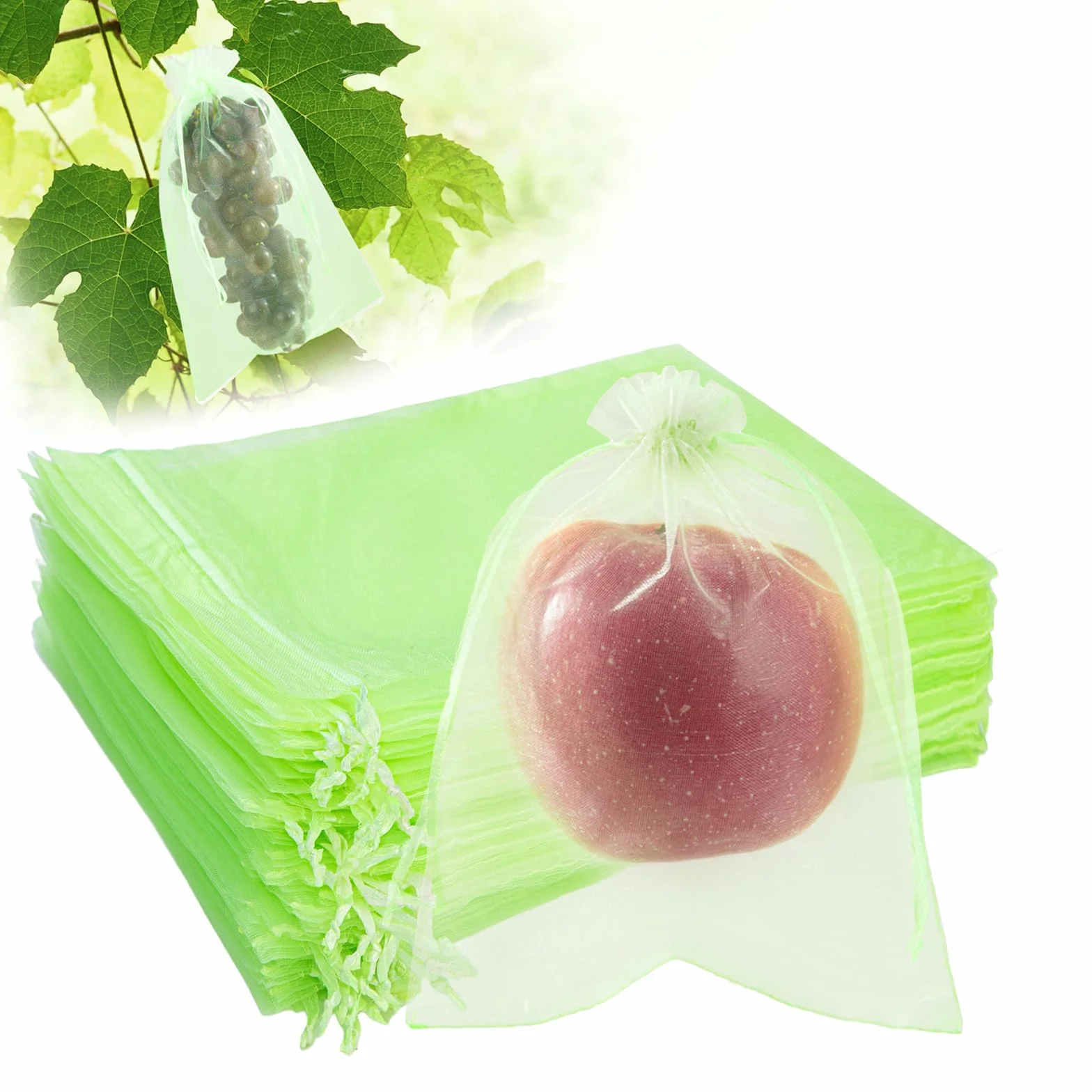 Sacs de Protection pour Fruits en Organza Vert 15x20 cm Lot de 50