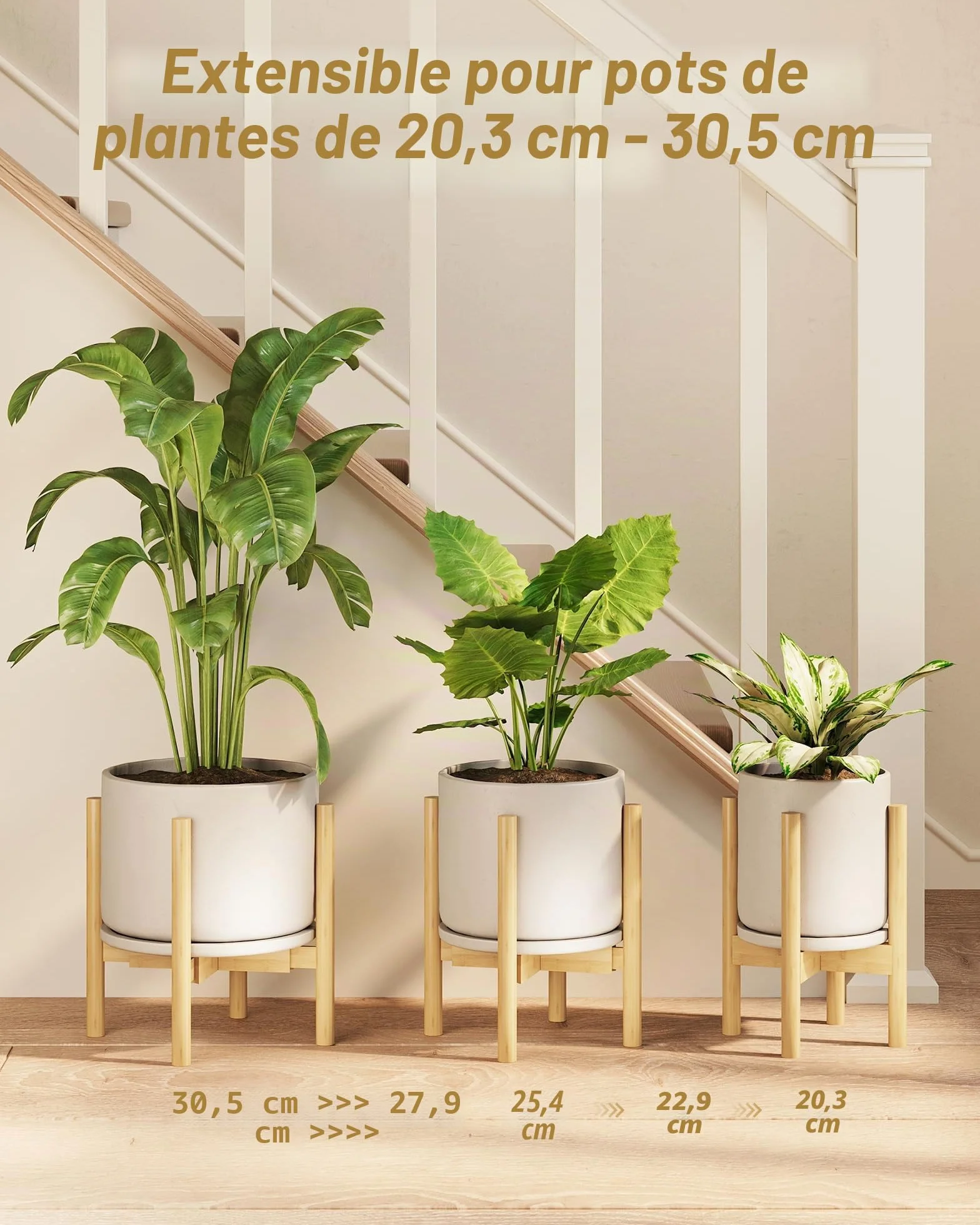 Bamworld Support réglable pour plantes d'intérieur en bambou 20-30 cm pour salon