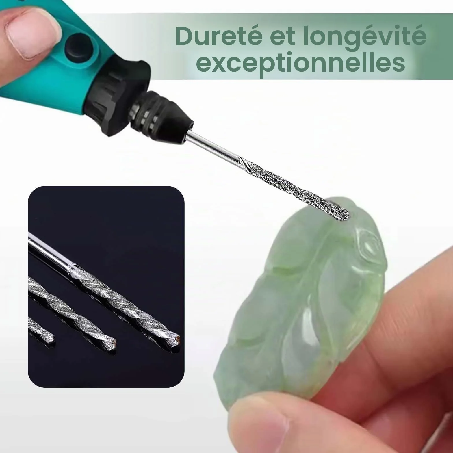 Forets diamantés verre 0.8-3 mm lot de 8 pour perçage bijoux métal jade