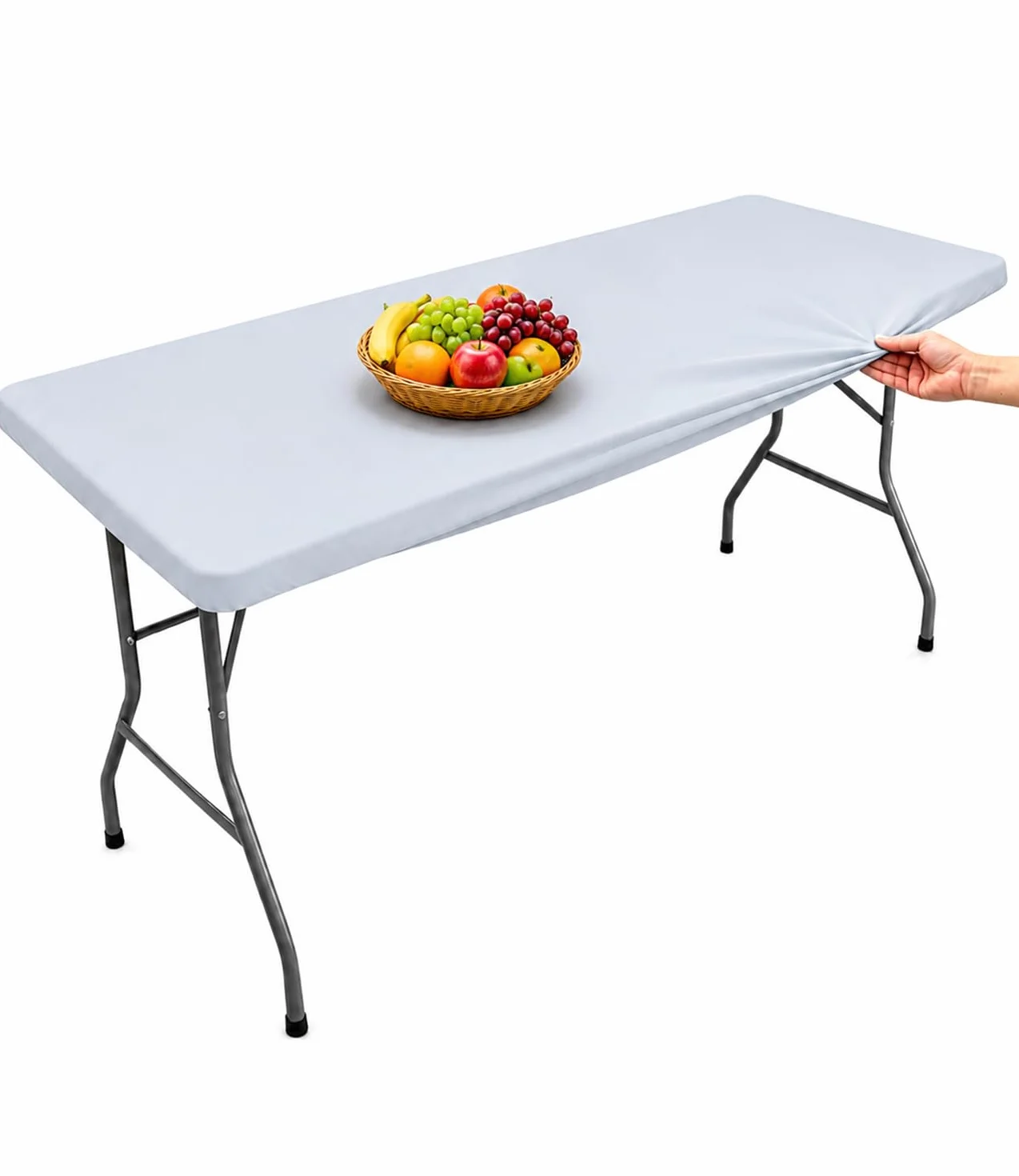 Morbuy Nappe Rectangulaire 183 x 76 CM avec Bord Élastique, Gris Nappe de Table Anti Tache pour Extérieur