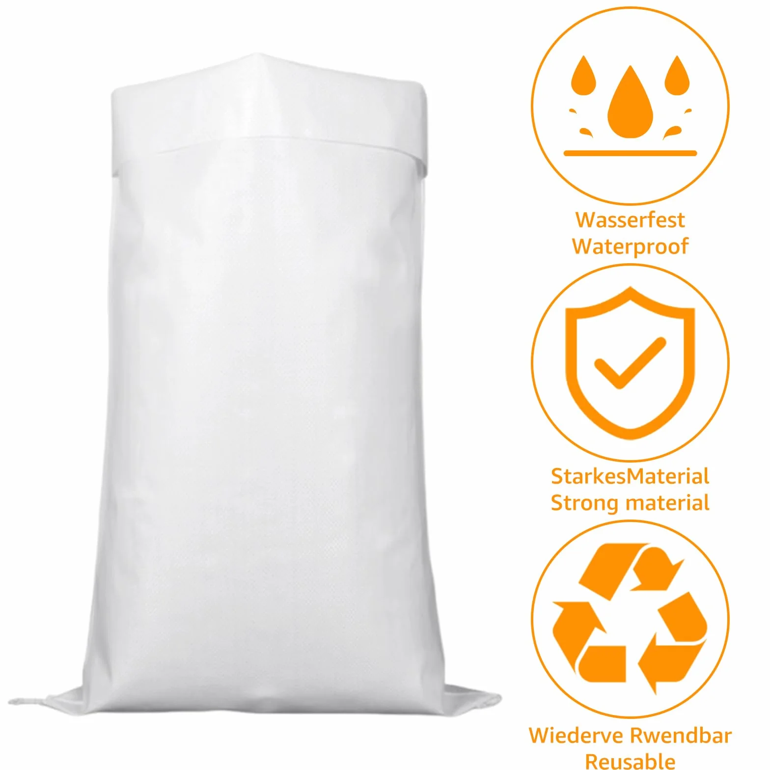 65x105 cm Sacs à Gravats 50kg Anti Inondation Chantier pour Sable Céréales Charbon Poudres (Blanc)