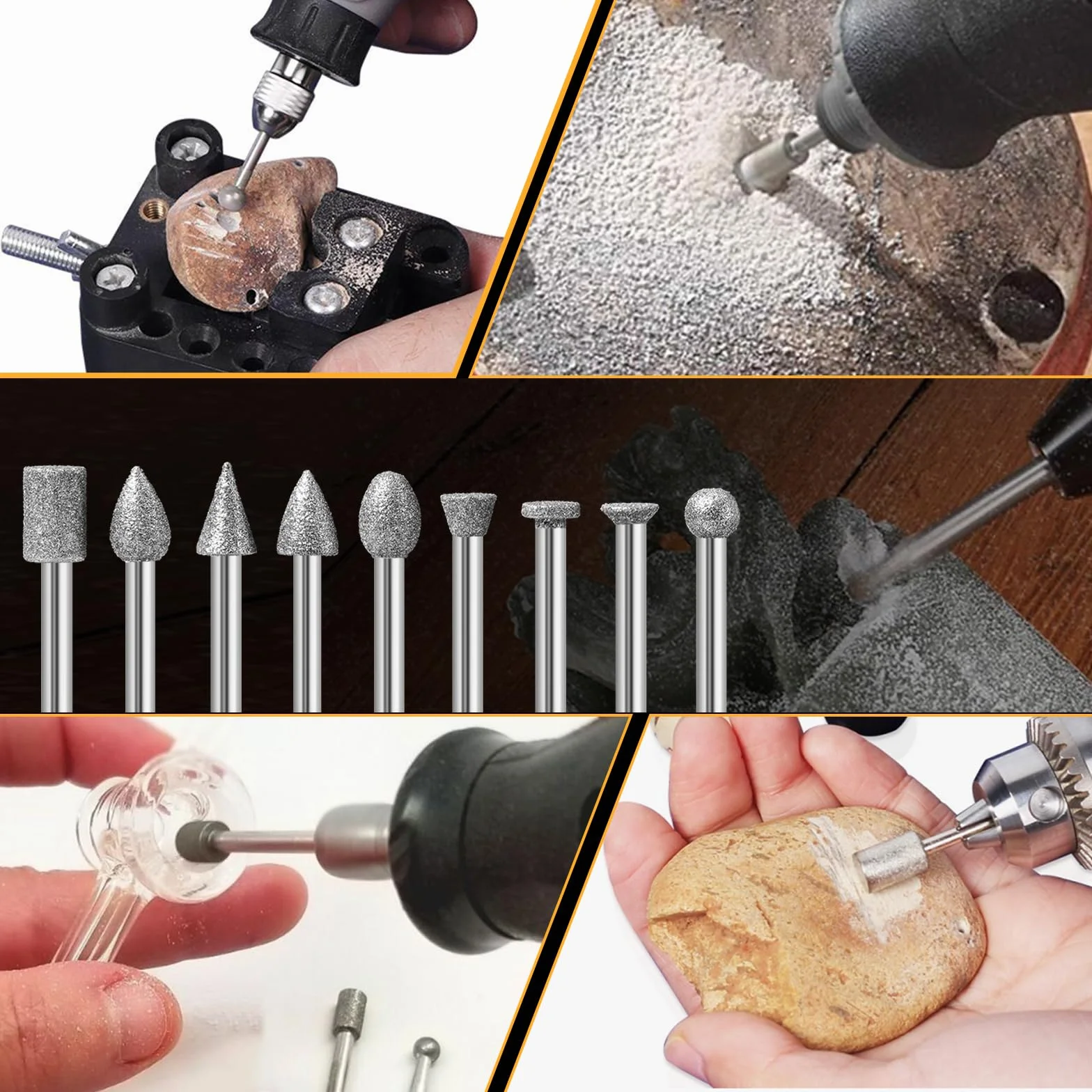 10 Pcs Grain 120 Fraises Diamantées pour Dremel, Mèches de Gravure avec tige de 1/8" pour Ponçage Sculpture Gravure de Pierre, Verre, Céramique