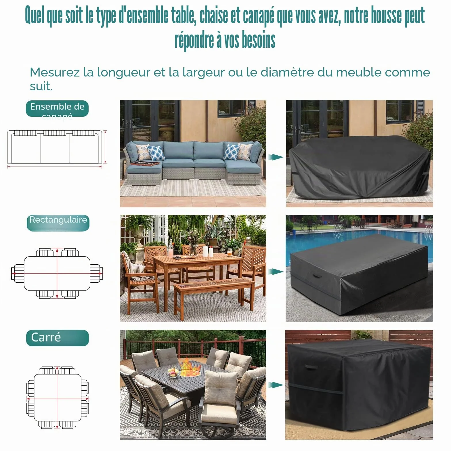 Housse pour meubles de jardin Oxford 600D imperméable anti-UV 230 x 165 x 80 cm
