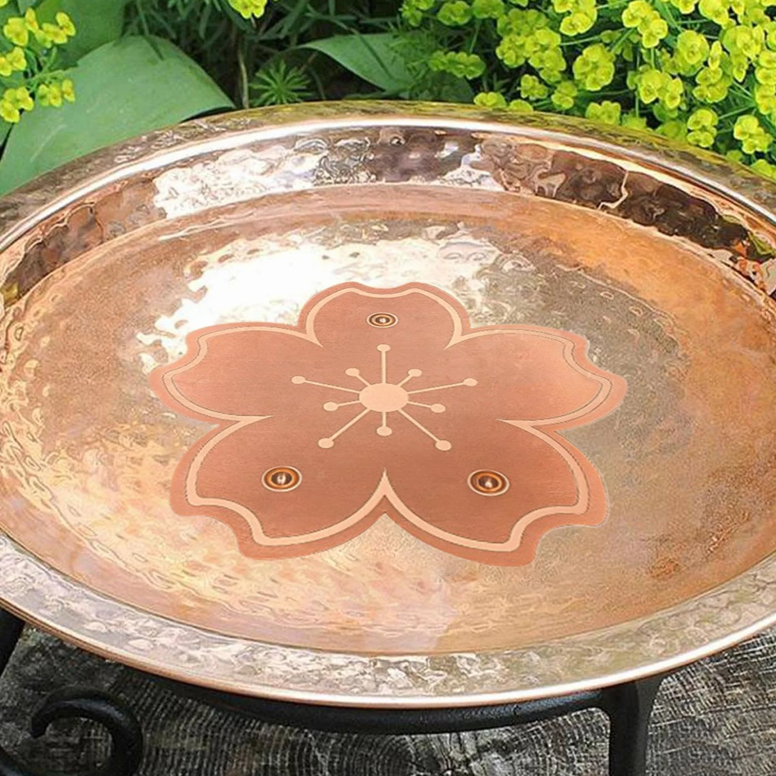 Disque Cuivre Bain Oiseaux Plaques Bronze Bassin Purificateur Eau Naturel Anti Algues Résistant Rouille Support Stable Trois Points