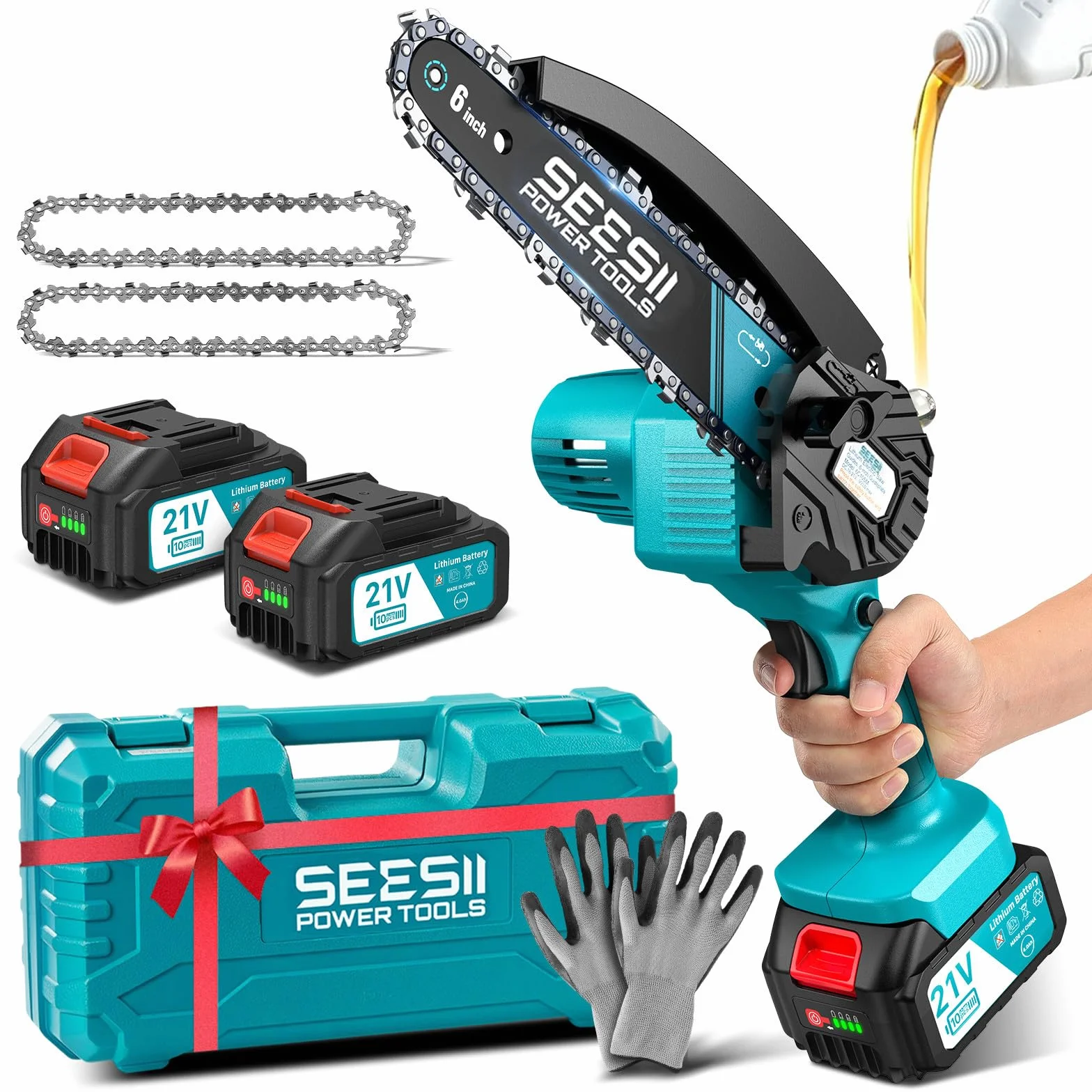 SEESII Mini Tronçonneuse à Batterie 6 Pouces sans Fil M6 Pro 2x4000mAh