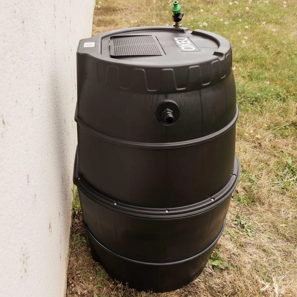 Oxeo Récupérateur Eau de Pluie Semi-Rigide 170L Tonneau résistant au Gel Tuyau Kit perçage Trop-Plein