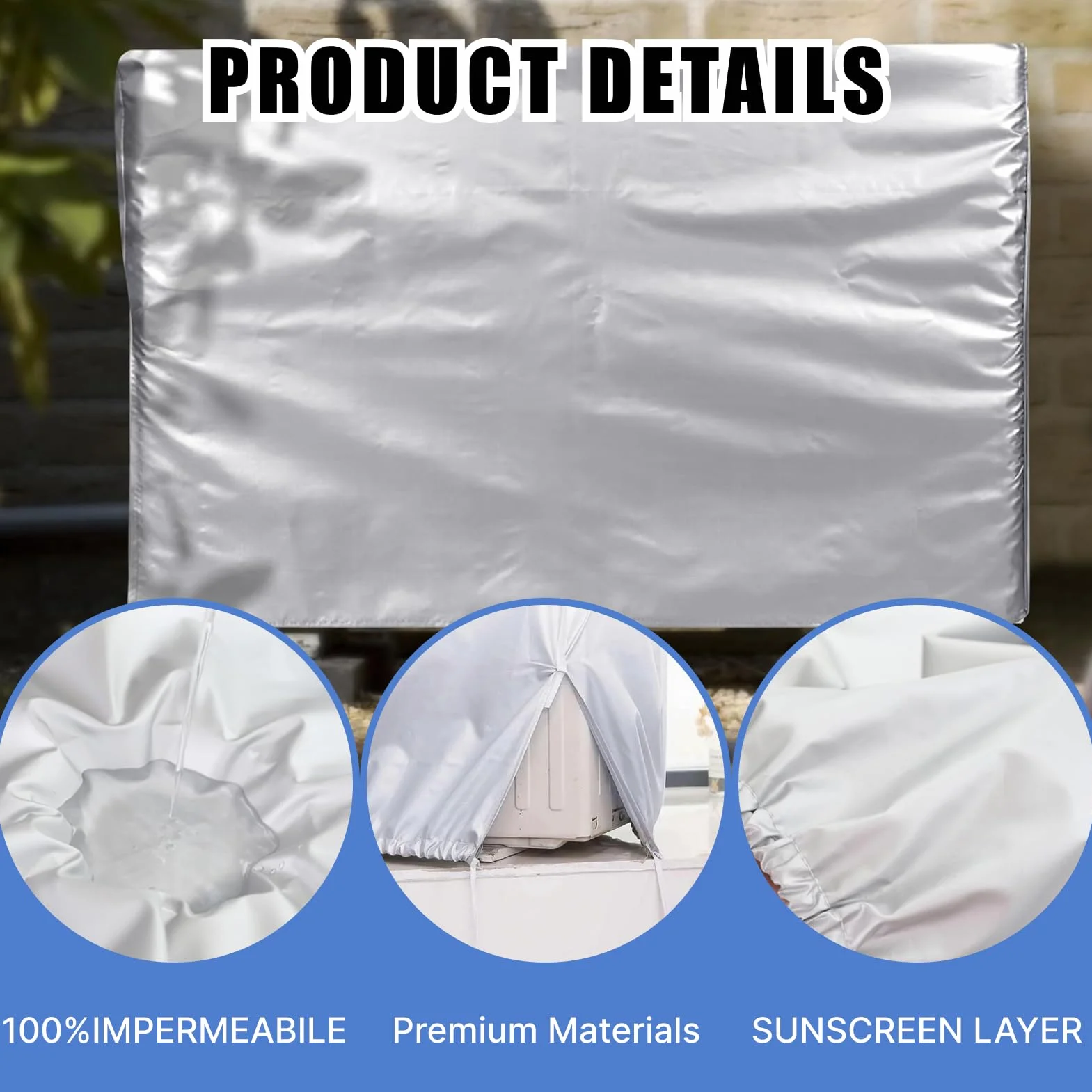 Housse de Climatiseur Imperméable 84x57x31cm M Unité Extérieure 1.5P Isolation Thermique