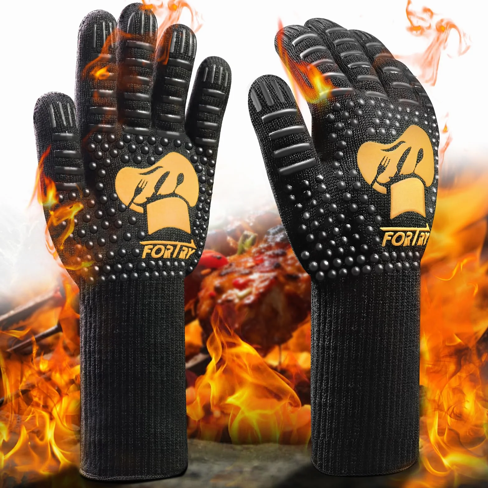 Gant Barbecue Anti Chaleur 800°, Four antidérapants, Cuisson Cuisine Respirants, ignifuges, pour BBQ L-XXL