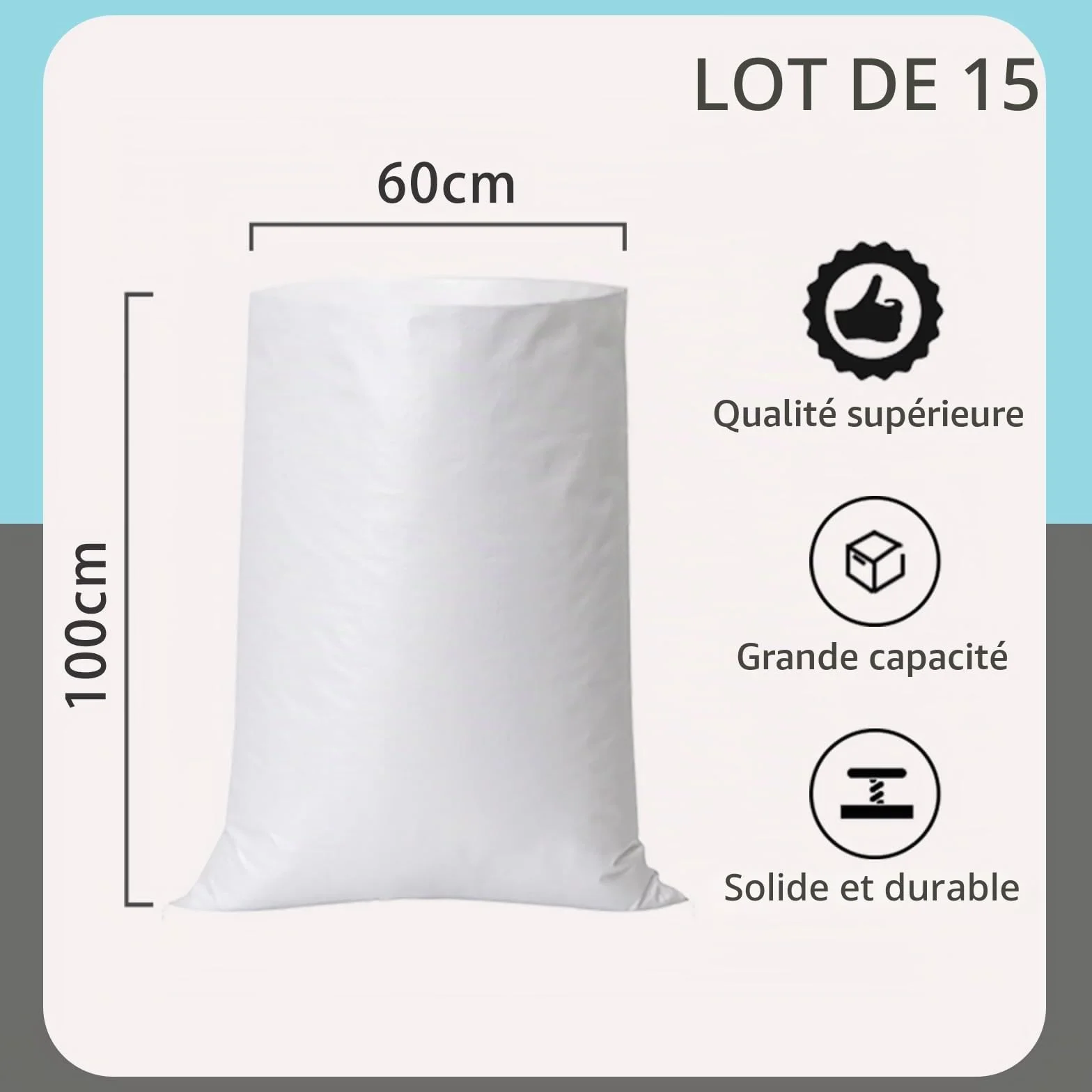 Sacs à Gravats 75L Résistant 60x100cm Réutilisable 15 Pièces Chantier Jardinage