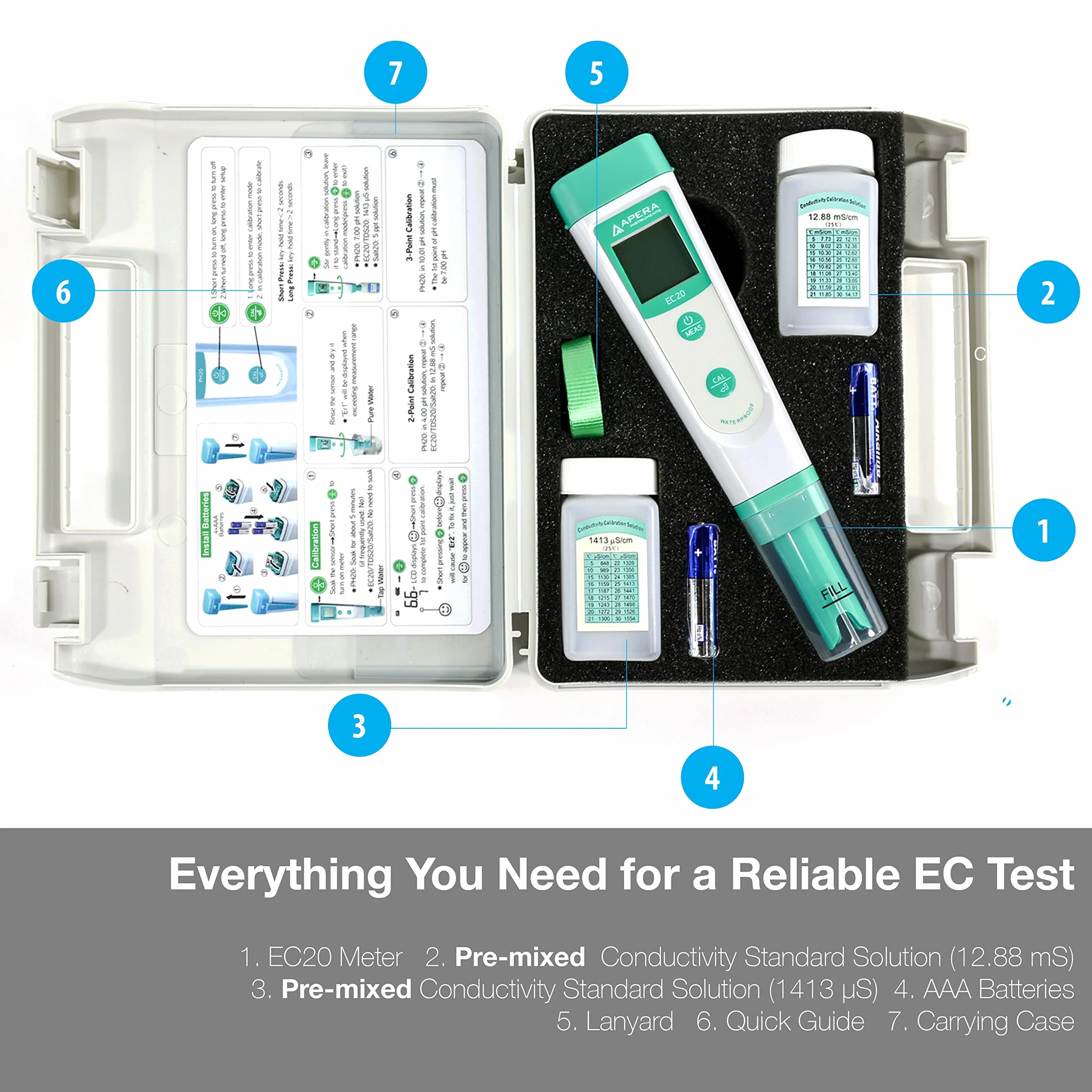 Apera Instruments Ai212 testeur de poche conductivité EC20 kit complet