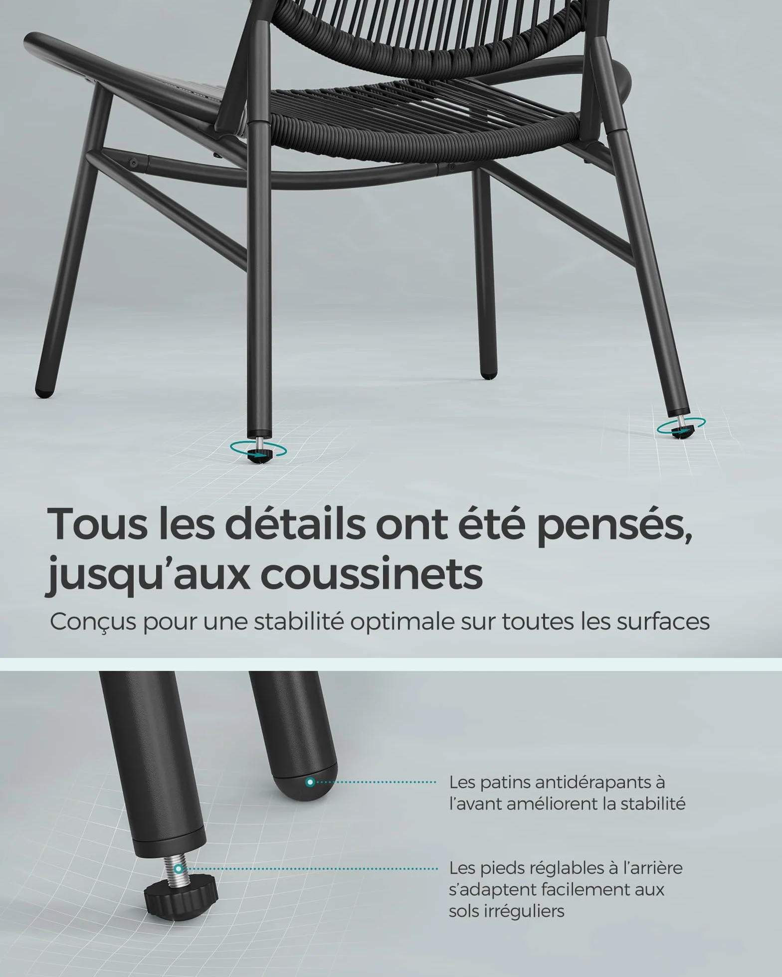 SONGMICS Ensemble Salon de Jardin 3 Pièces Chaises Acapulco Table d Appoint 2 Chaises Noir d'encre