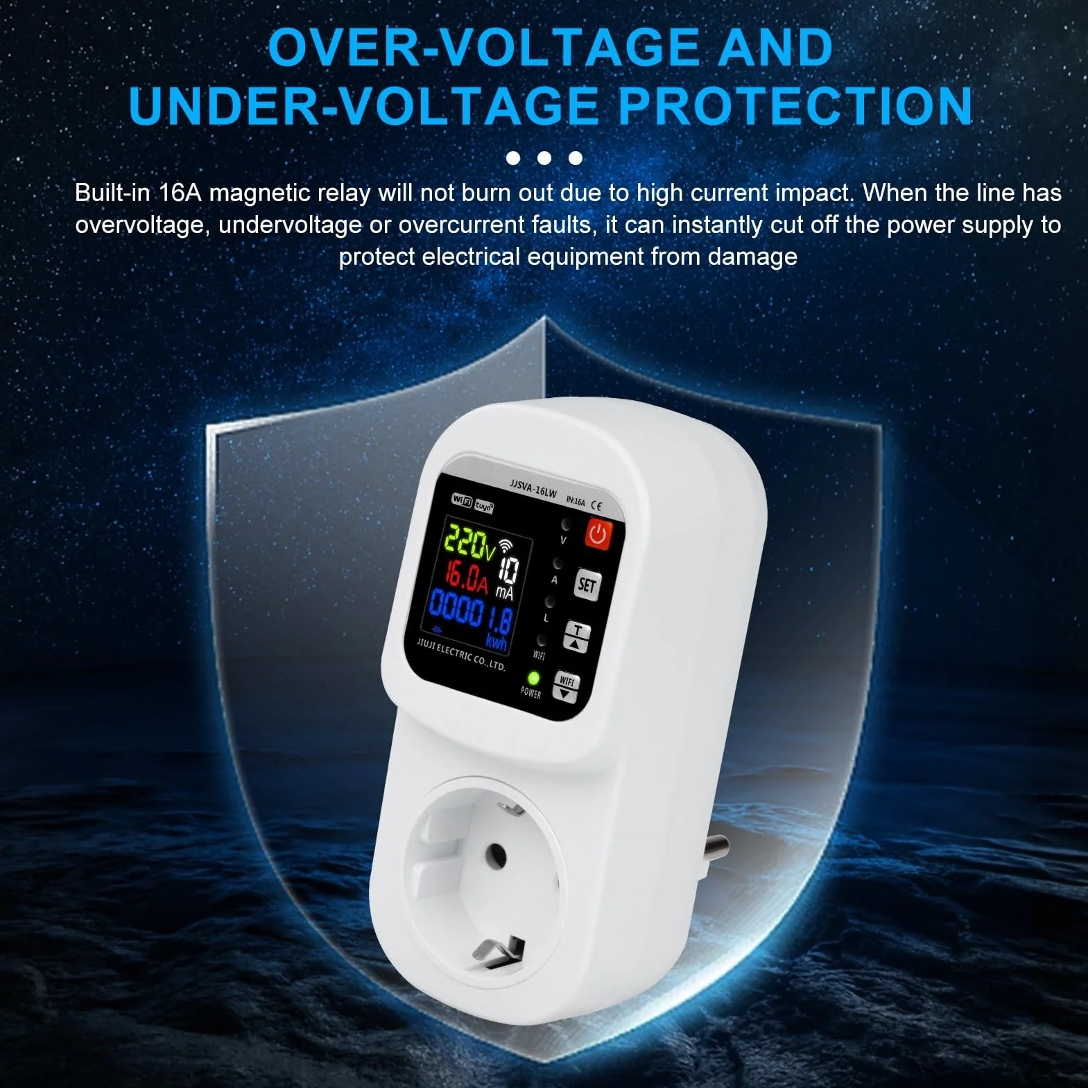 Jadeshay Wattmètre Prise Compteur d'Énergie WiFi Prise Consommation Electrique avec Écran LCD, Dispositif de Protection Contre Les surtensions 16A 230VAC, Contrôle Tuya APP