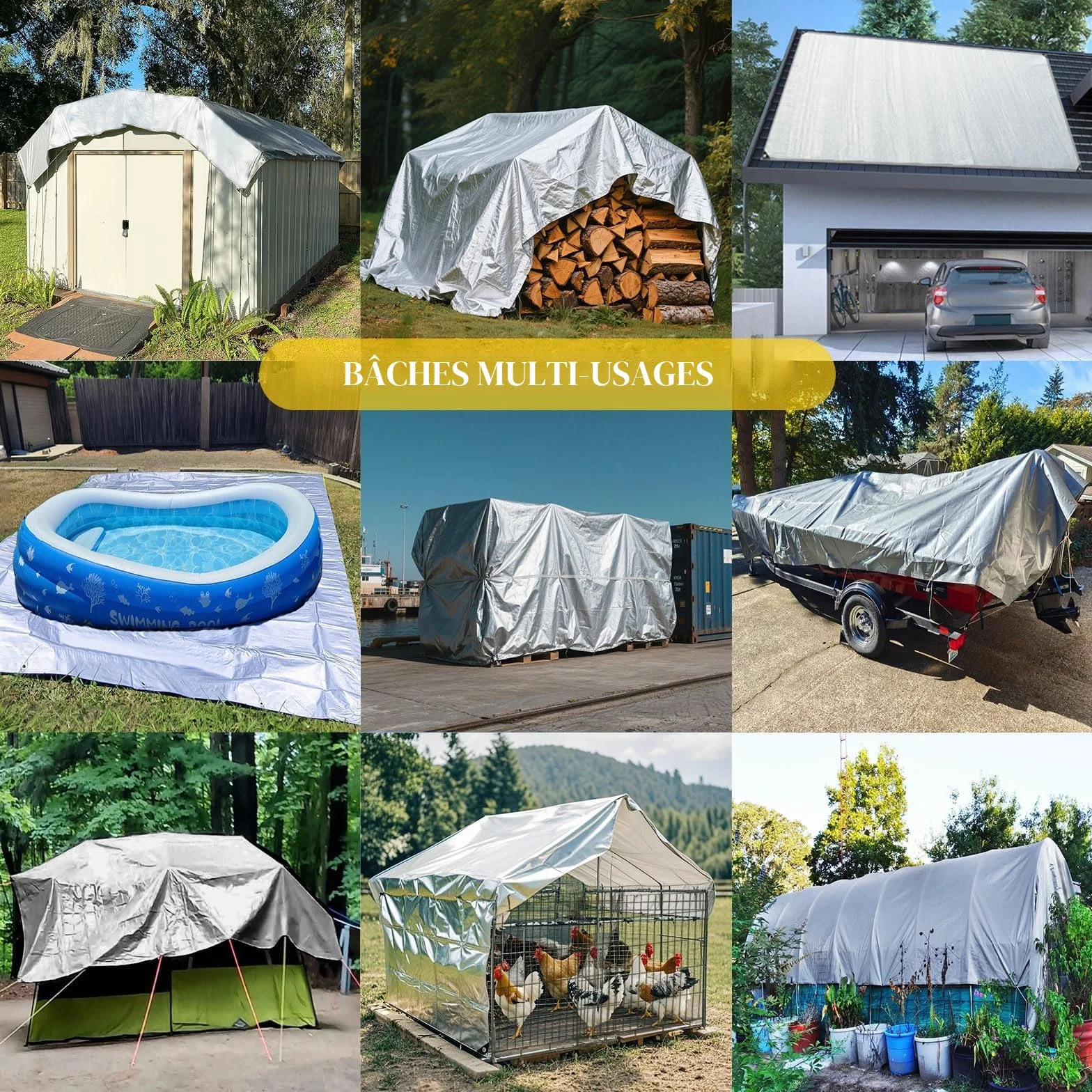 Bâche imperméable et résistante en polyéthylène pour extérieur,épaisseur de 160 g/m²,résistante au Gel et aux UV,pour Jardin,tonnelle,Camping,Meubles,abri de Jardin