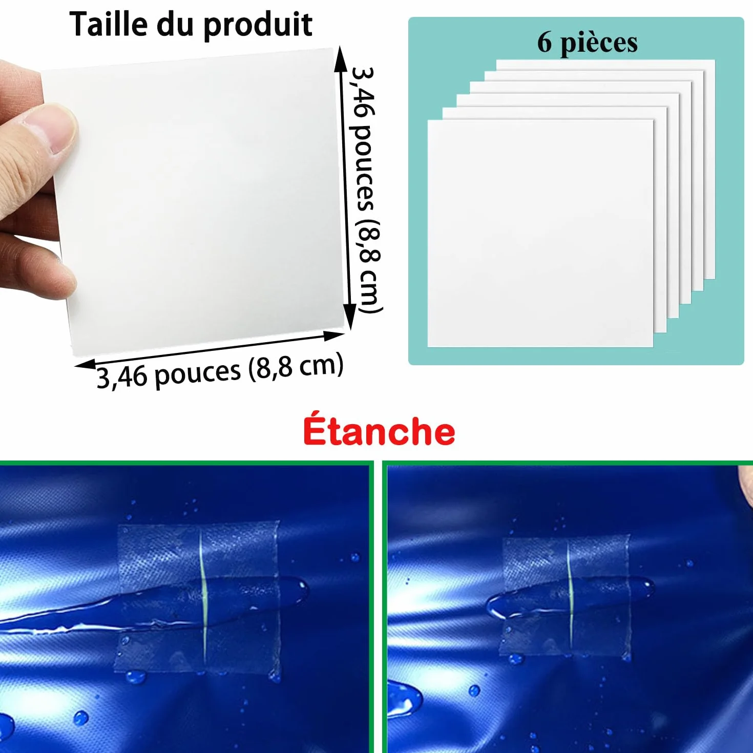 Kit de réparation TPU imperméable 6PCS pour piscine gonflable 8.8 x 8.8cm