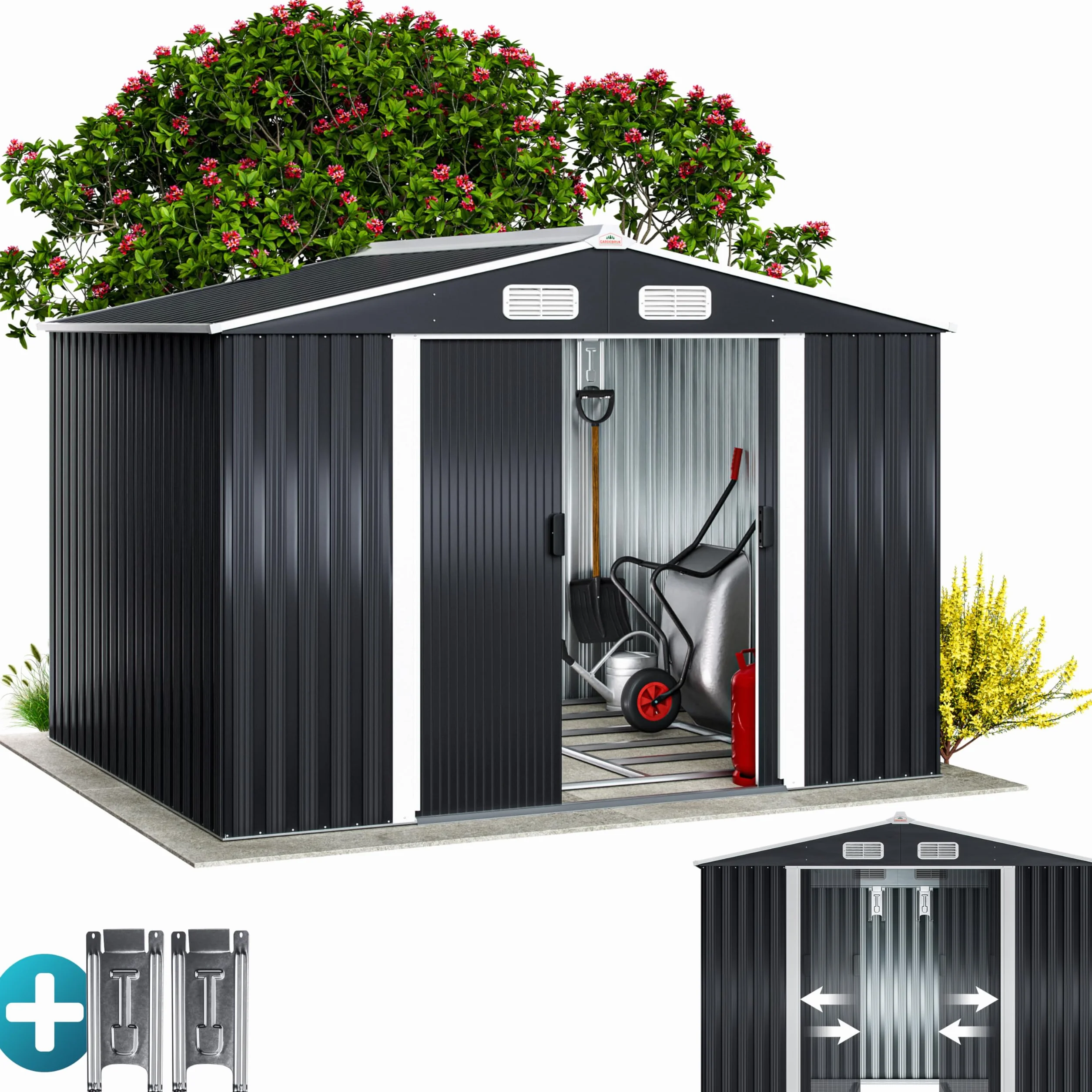 GARDEBRUK® Abri de Jardin métal XXL 5m² Fondation 260x205x180cm Porte coulissante Anthracite cabane de Jardin