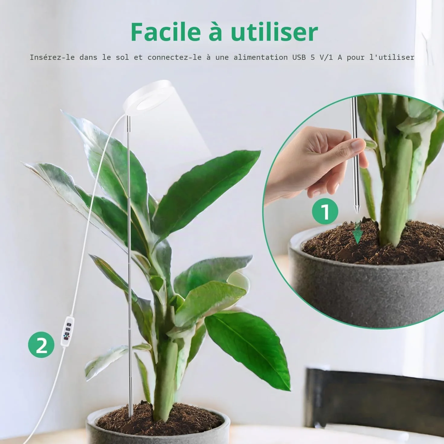 Mcbazel Lampe Plante LED Croissance 24 LED Spectre Complet Hauteur Réglable 61,5 cm Minuterie 4H/8H/12H 10 Niveaux Luminosité