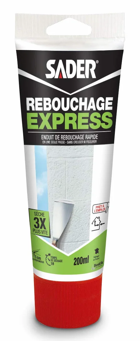 Sader Enduit de Rebouchage Rebouche Tout Express, Rebouche jusqu'à 1cm Sans Retrait, Intérieur et Extérieur, Séchage Rapide, Pâte Prête à l'Emploi, Gris, Tube de 200 ml