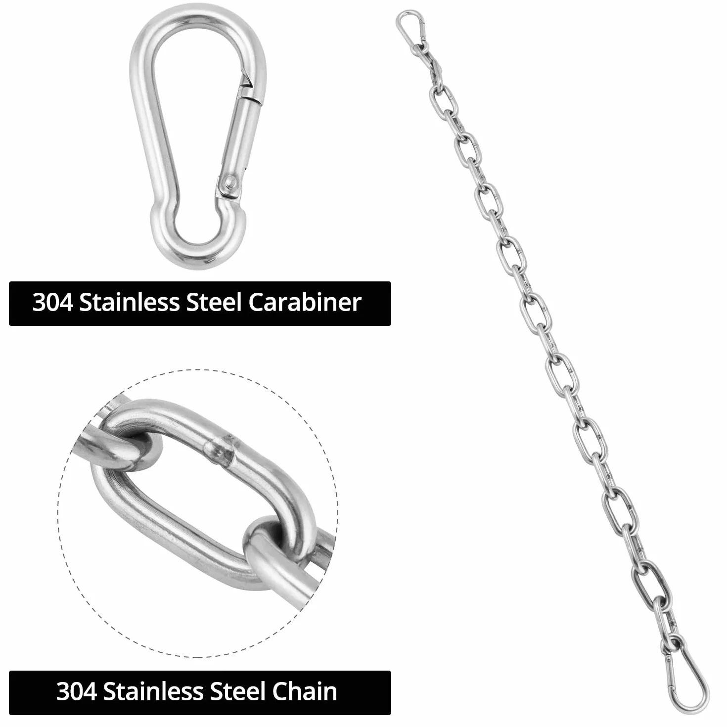 QWORK 2 pièces chaîne d'extension Ø6mm 65cm Mousqueton M6 Acier Inoxydable 304