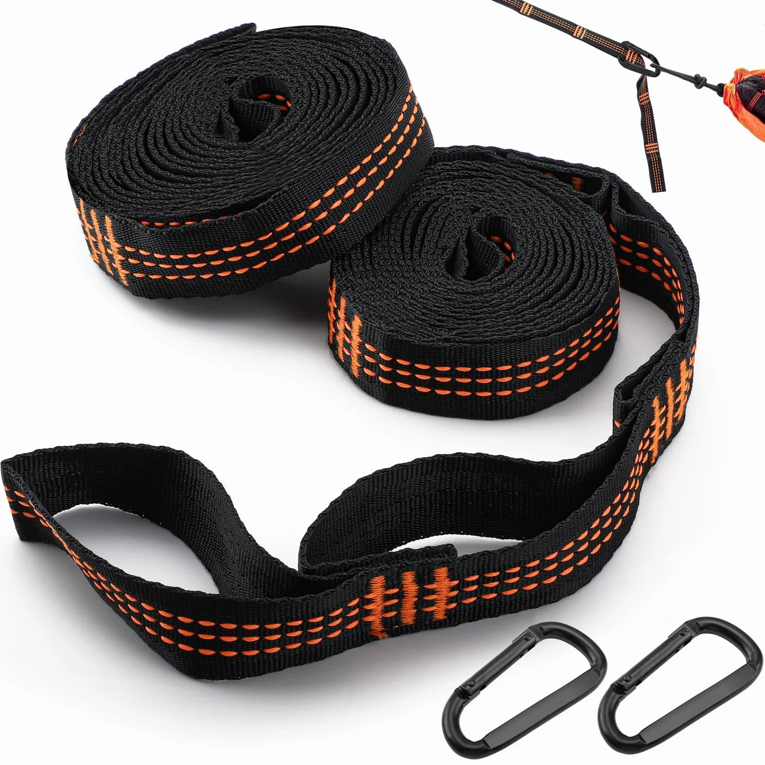 Sangles pour Hamac 2m 2,5cm 200 Kg avec Mousquetons Camping