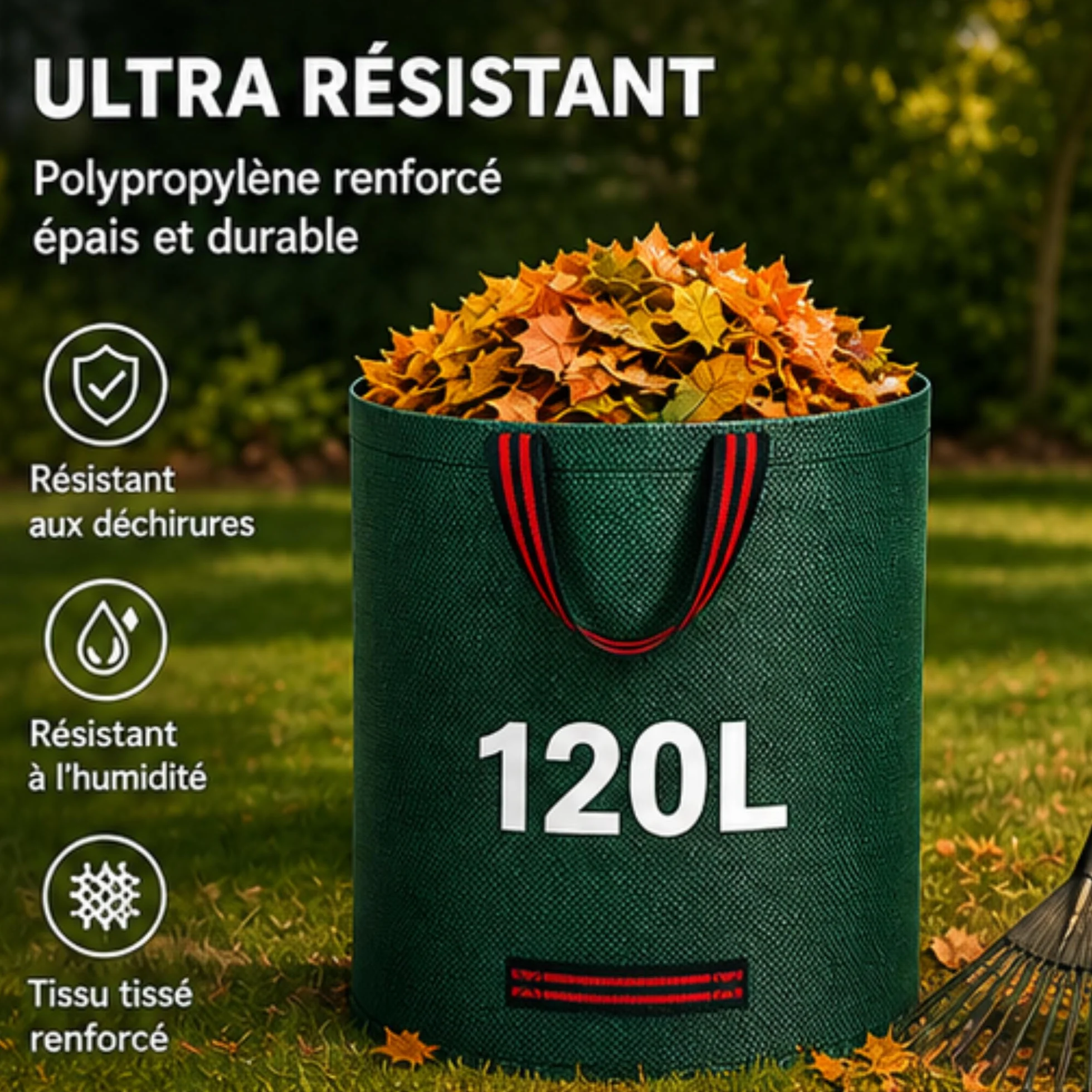 Sacs Jardin 120L Ultra Résistants Réutilisables Lot de 3 Polypropylène Renforcé