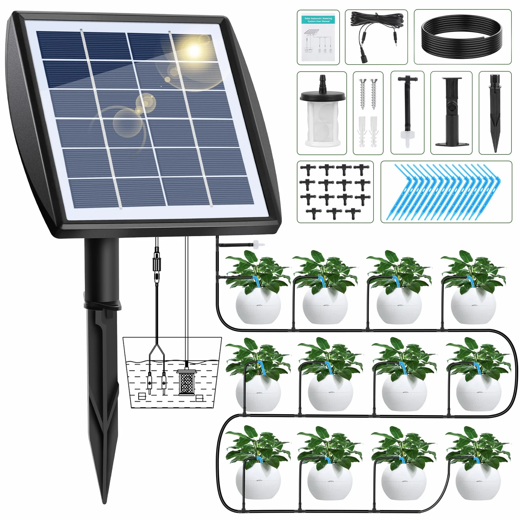 Kit Arrosage Automatique Solaire Forever Speed 15M Tuyau Irrigation Goutte à Goutte pour Jardin Balcon
