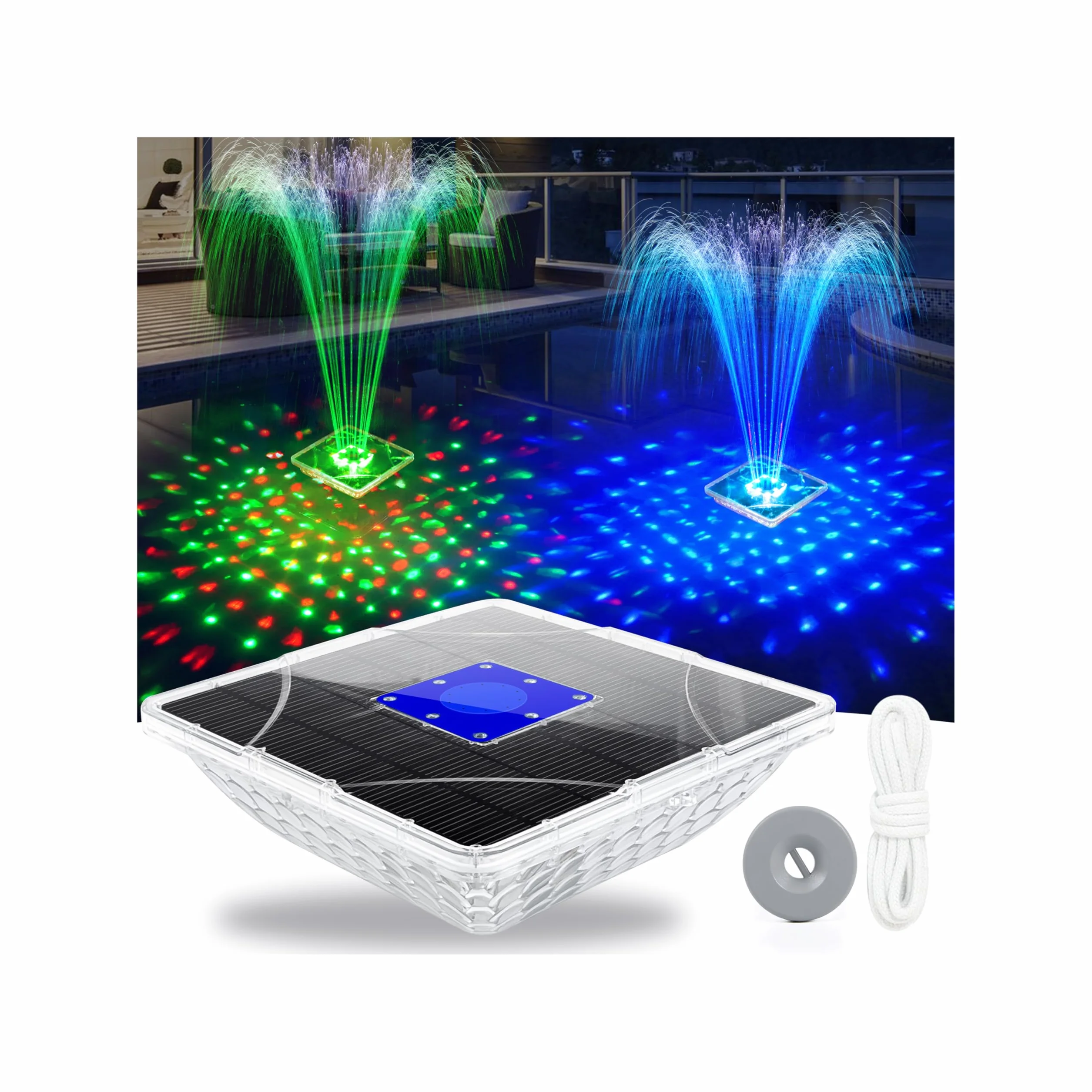 Fontaine Solaire Flottante avec Lumière 2 Modes Hauteur 110cm pour Piscine Bassin