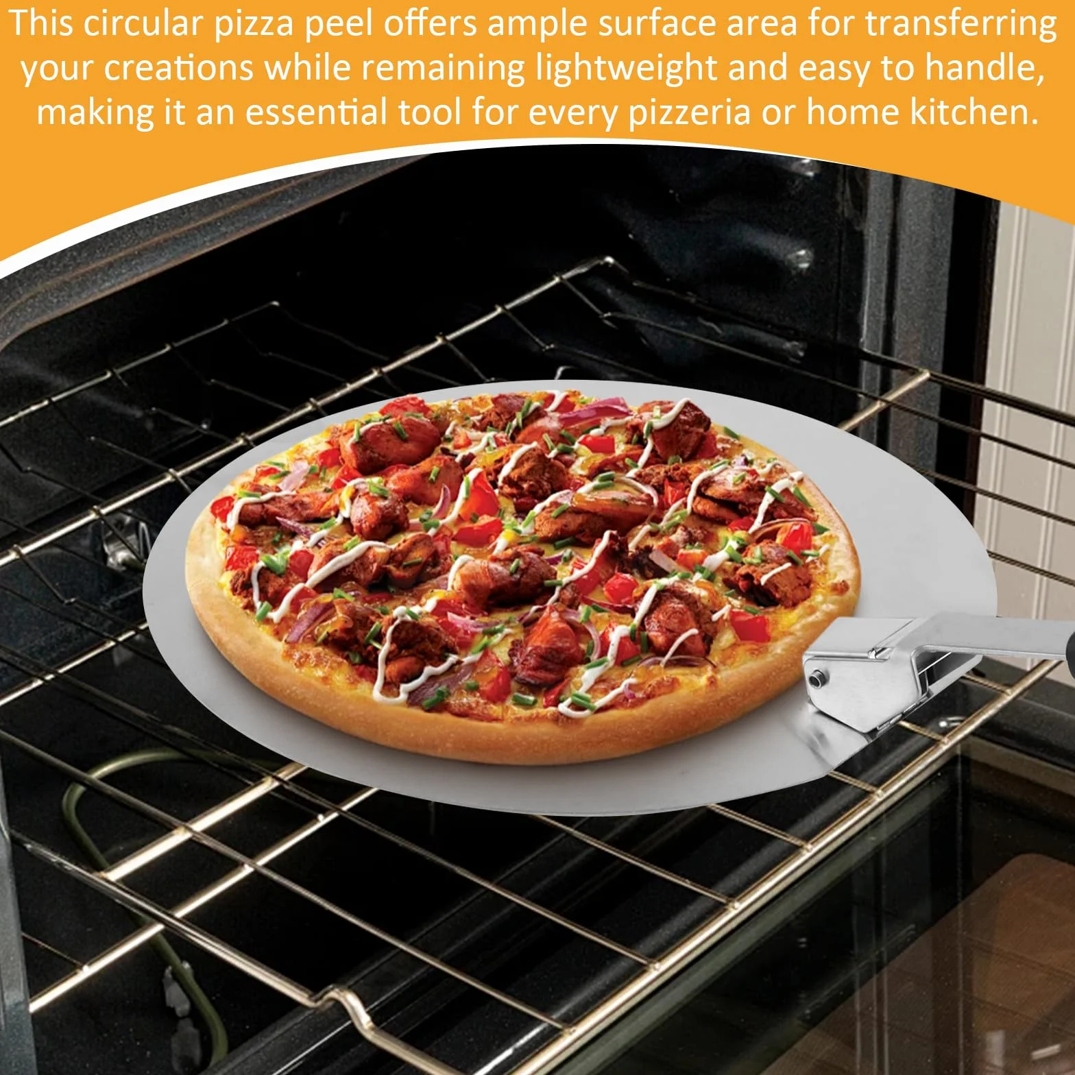 Spatule Pizza 10 Pouces Inoxydable avec Poignée Pliable, Plaque Pizza Barbecue 30.5x29.5cm