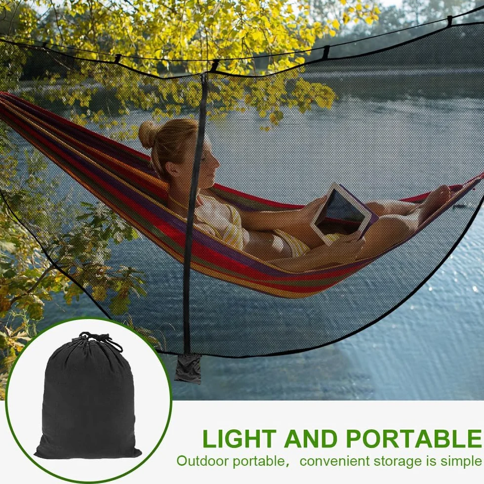 Hamac de Camping avec Moustiquaire Anti-Insecte 360° Double Face Fermeture éclair Noir