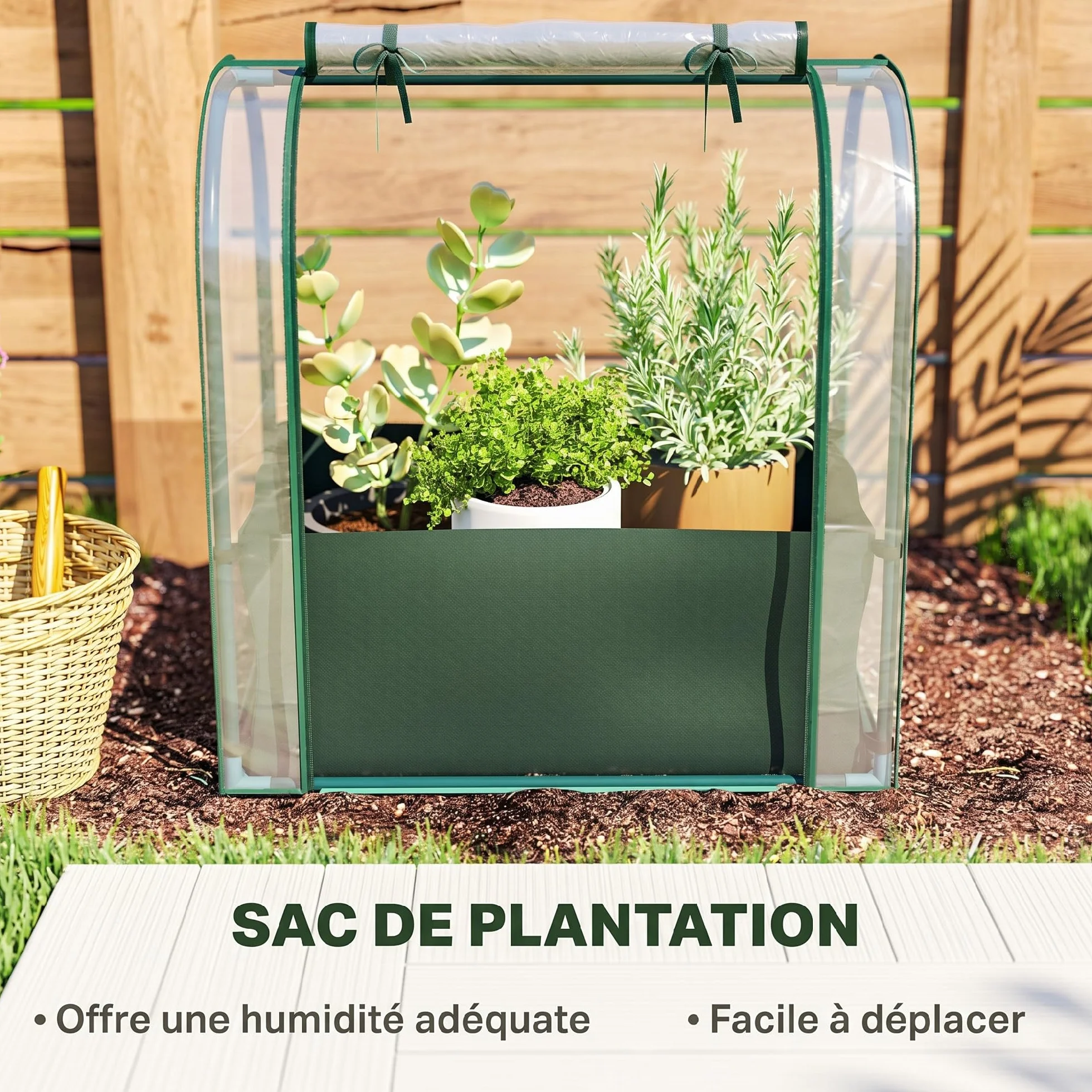 Outsunny Mini Serre de Jardin 68 x 50 x 70 cm, avec Sac de Plantation, Porte Enroulable, Vert foncé