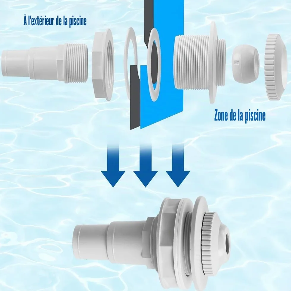 Buse d'entrée pour Piscine 32/38mm, Buse de Refoulement Ø 58 mm, Adaptateur de Tuyau réglable