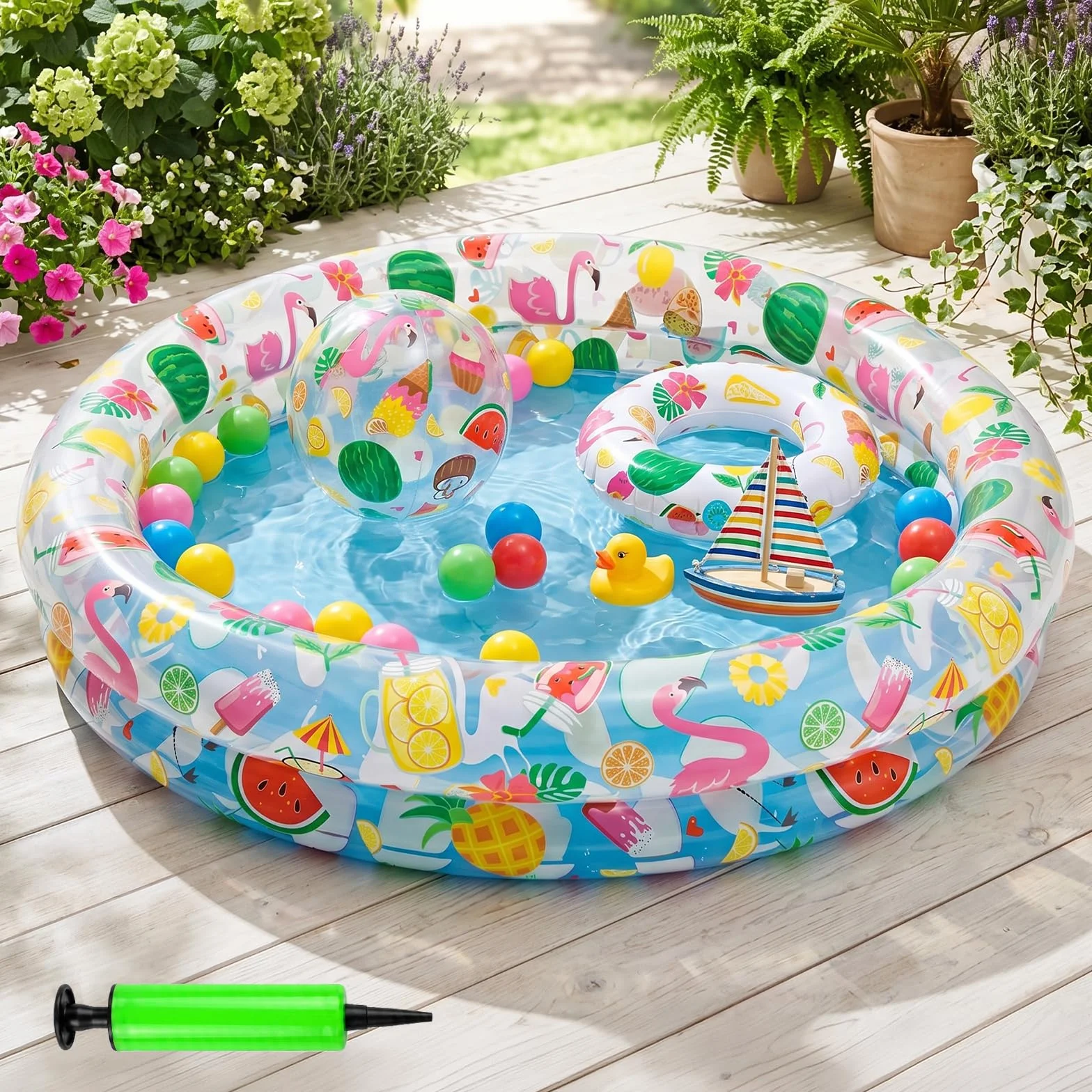 Piscine Gonflable Pataugeoire 122 x 25 cm Motif Hawaïen avec Pompe à Air