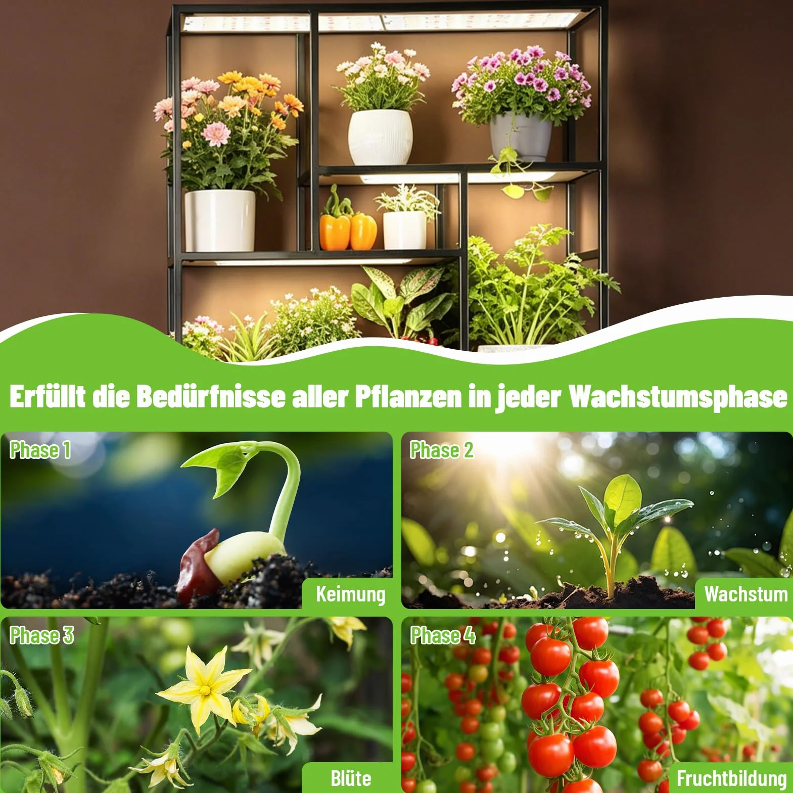 Lampe Horticole LED 540 LEDs Spectre Complet 4 Pack avec Minuterie 3/9/12h 10 Types de Luminosité