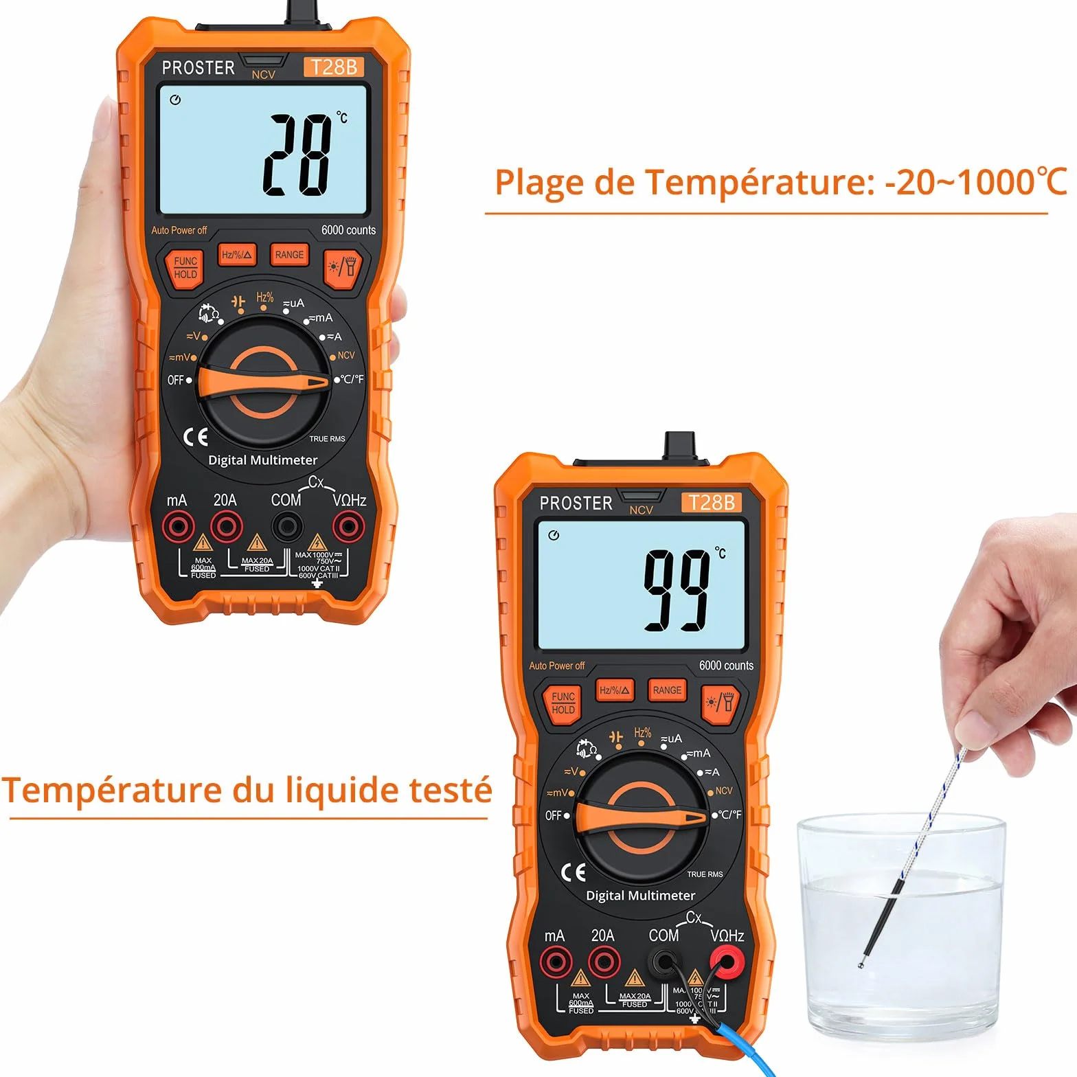 Proster Multimètre Automatique 6000 Comptes TRMS 1000V 20A - Testeur Électrique NCV Numérique Magnétique avec Température Capacité Fréquence, Multimetre Professionnel pour Électricien Bricolage Maison