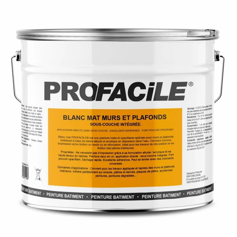 Peinture blanc mat intérieur murs et plafonds, sans odeur, 2 en 1, sous-couche intégrée 10 litres