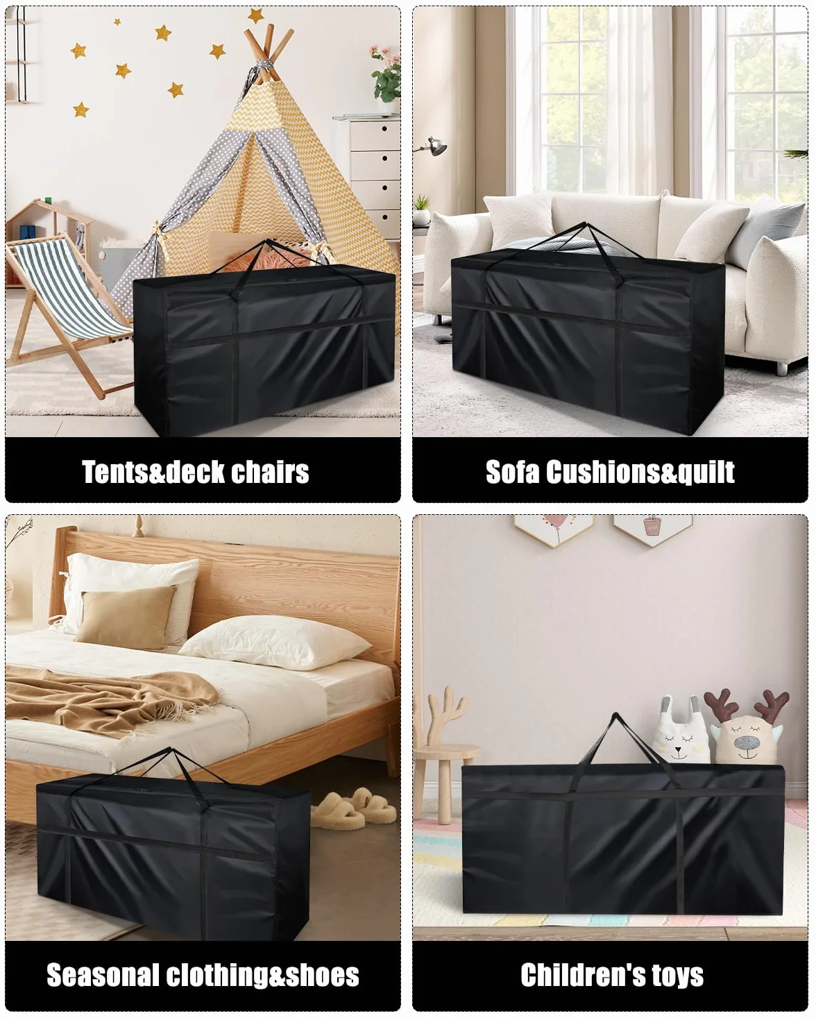 Lot de 2 grands sacs de rangement en tissu Oxford 210D imperméables résistants aux UV 122 x 39 x 55 cm noir