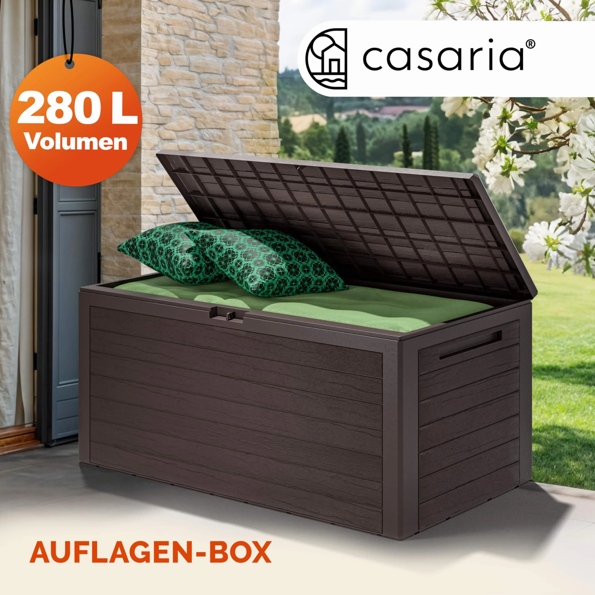 Casaria Coffre de rangement Brun 280 L Poignées latérales Jardin Terrasse