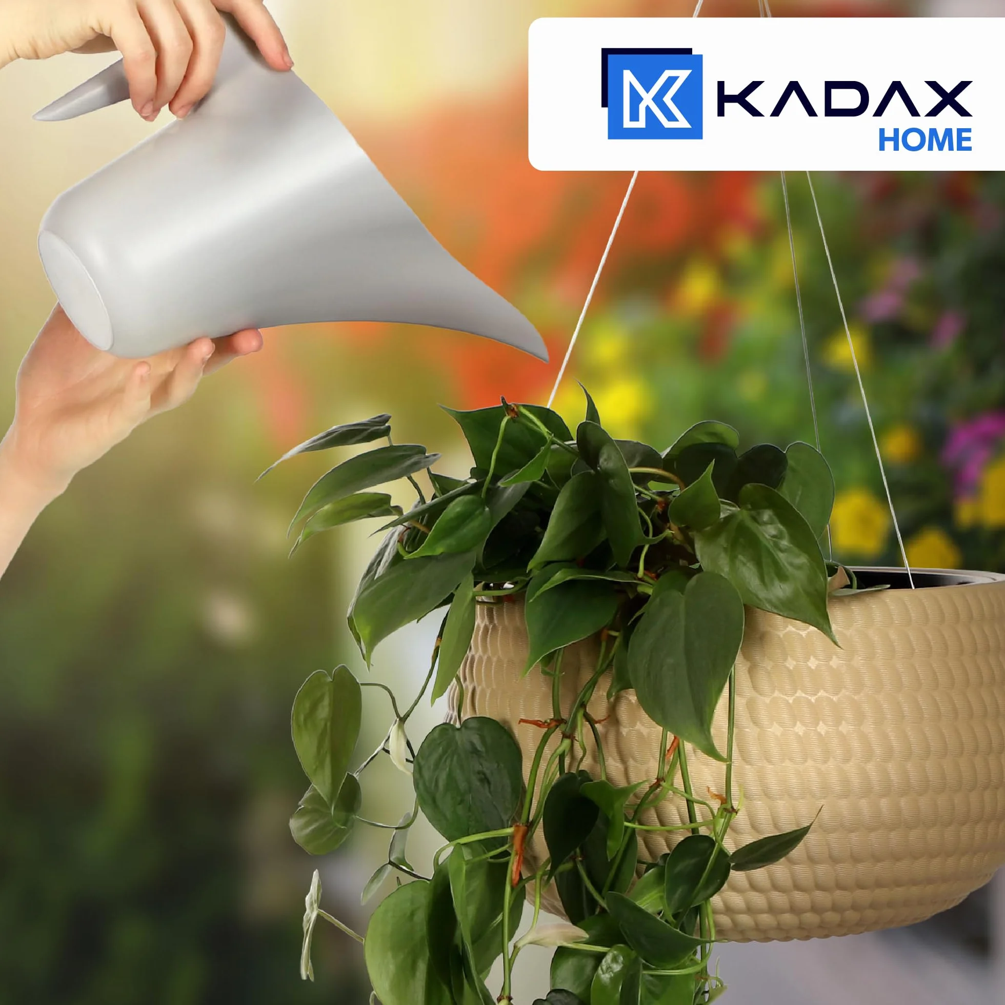 KADAX Pot Suspendu 32 cm Beige avec Chaîne et Crochet pour Plantes Grimpantes