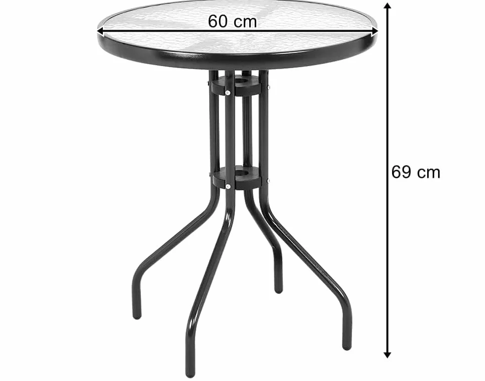 Table Ronde 60 cm Verre Trempé Transparent Piètement Acier Noir Bistrot Compact Moderne