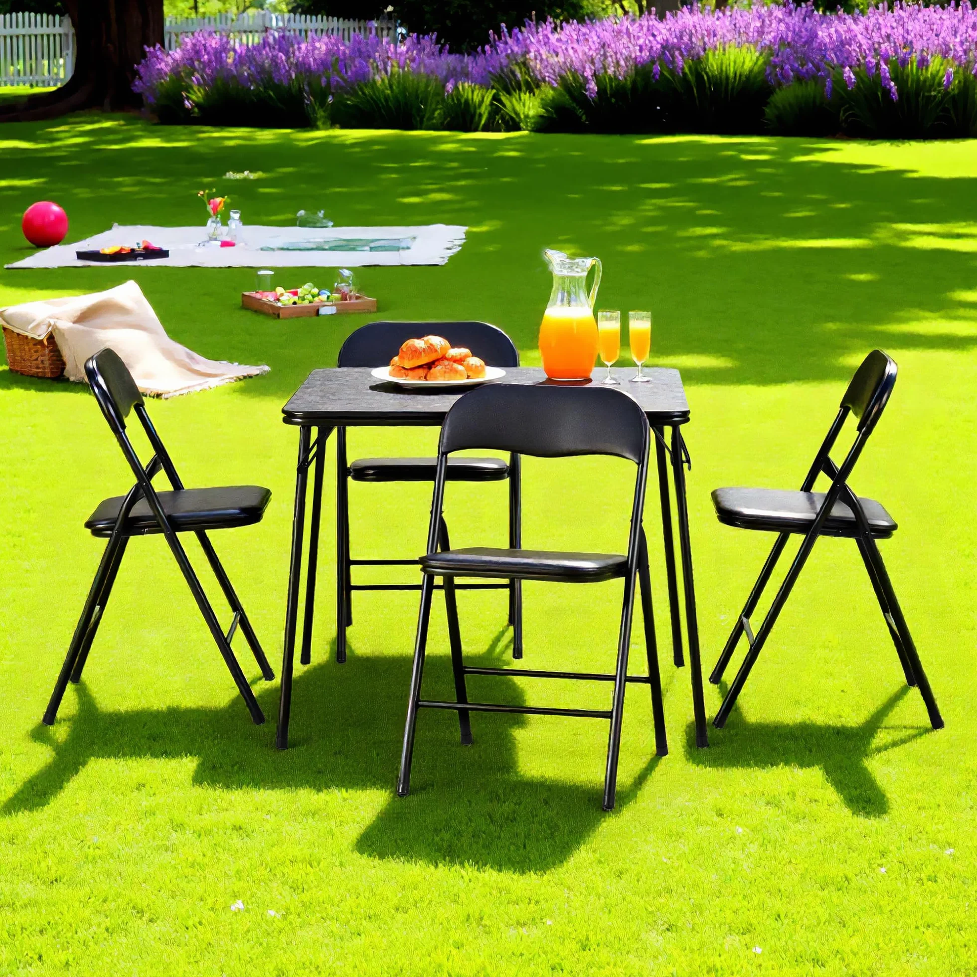 Tables de Bistrot pour Jardin Square Noire, Structure Métallique, Plateau MDF Rembourré Cuir Synthétique, Pliable 86x86cm