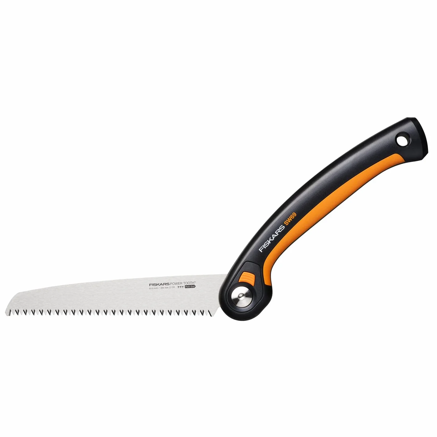 Fiskars Plus Scie Pliaple, pour Troncs et Branches épais, 3 positions de Coupe, Lame Power Tooth tranchante, Denture grossière, Longueur de la lame : 21 cm, Noir/Orange, SW69, 1067553